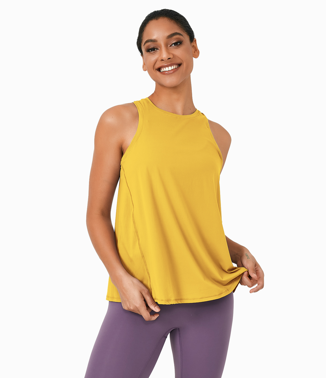 Halara Split Tie Back Tank Top-No Bra Tank Top - Lemonhead - Canary Yellow - M golf tops halter top tunic tops sleeveless tops backless top 