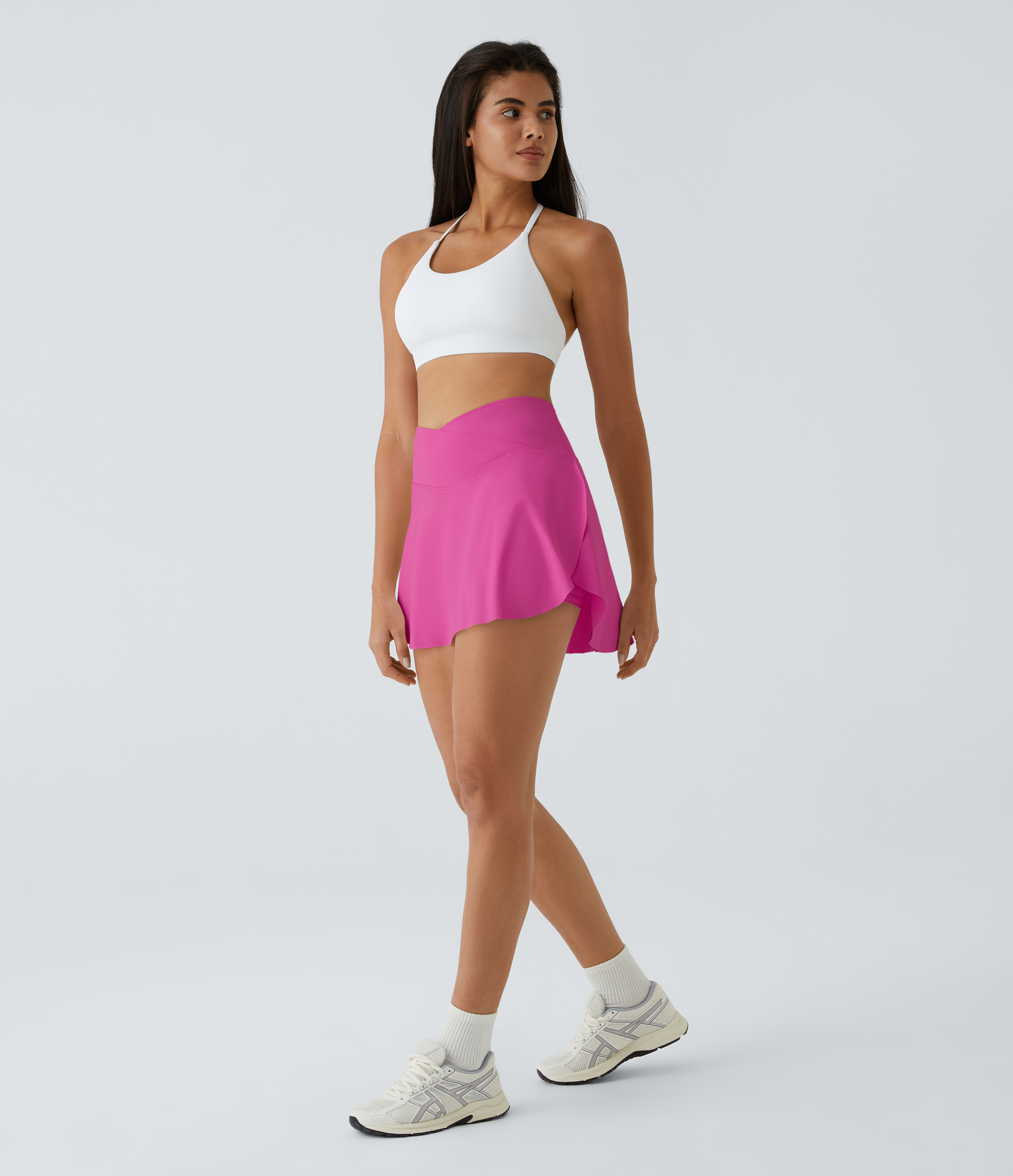 Halara Softlyzeroв„ў Airy Crossover Side Pocket 2-in-1 Cool Touch Tennis Skirt-Lucid-Longer Length  - Fuchsia Fedora - M(Long) 
