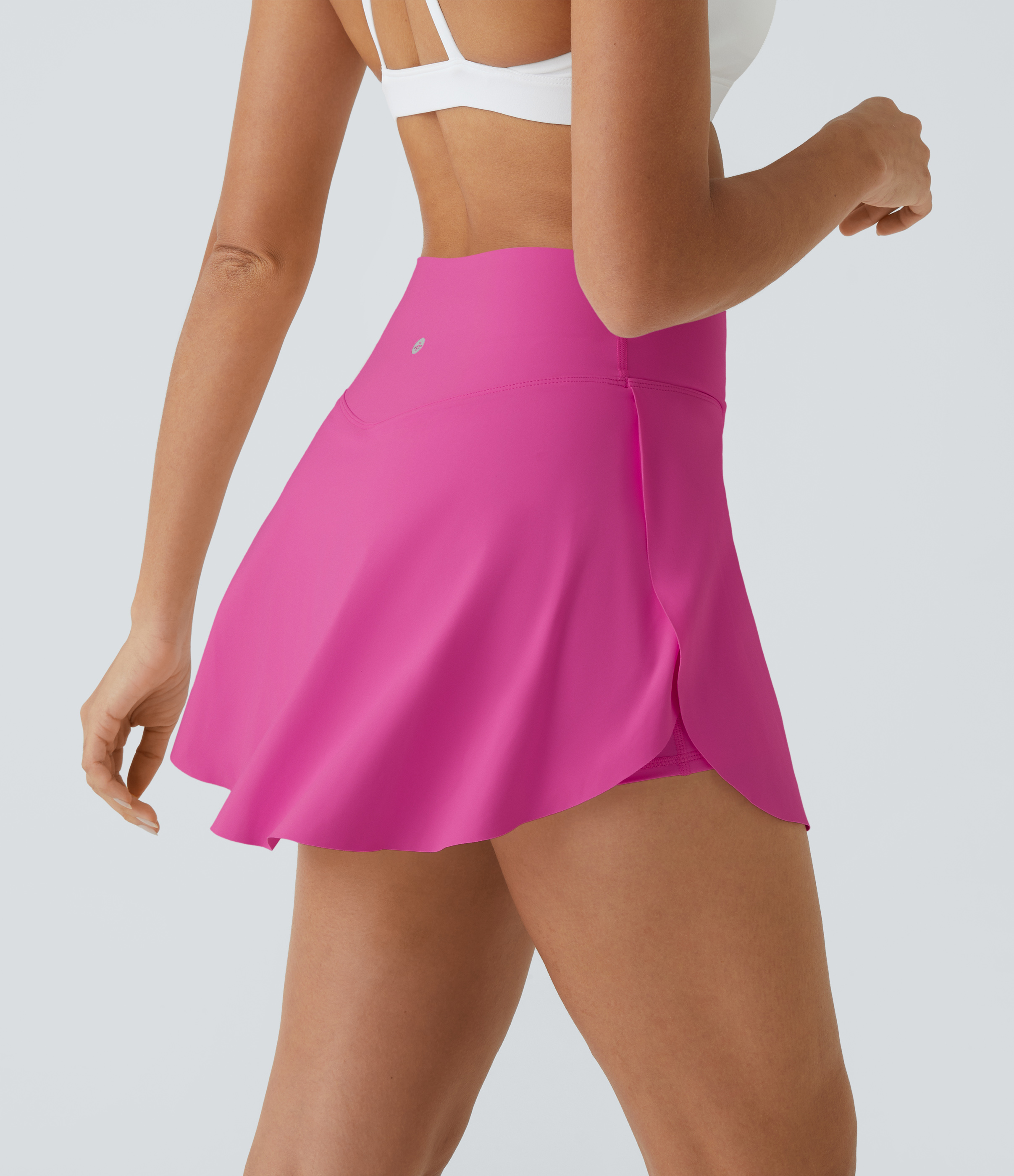 Halara Softlyzeroв„ў Airy Crossover Side Pocket 2-in-1 Cool Touch Tennis Skirt-Lucid-Longer Length  - Fuchsia Fedora - M(Long) 