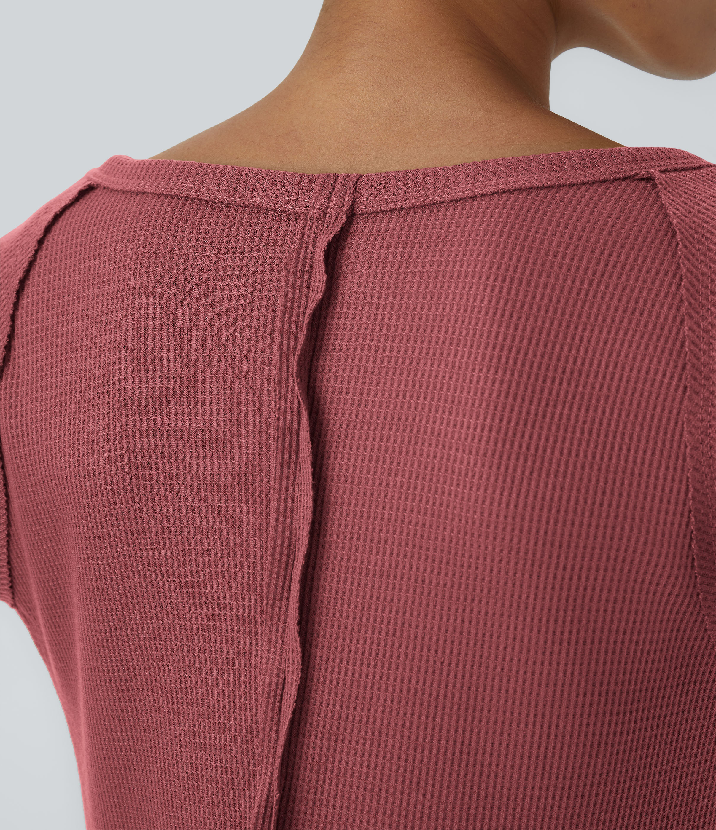 Halara Boat Neck Raglan Sleeve Thumb Hole Split Hem Waffle Casual Sweatshirt Dress  - Mauveglow - XL 