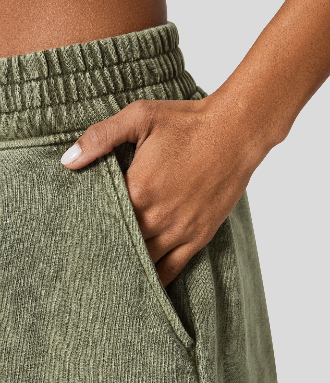 

Halara Mid Rise Side Pocket Split Washed Casual Cotton Shorts - Vine Green