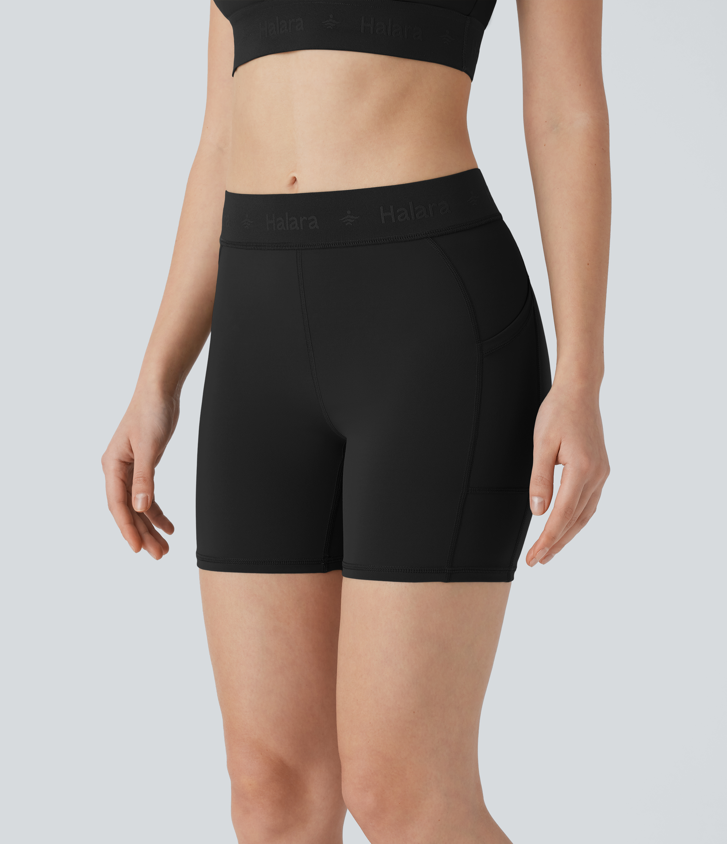 Halara SpeedWaveв„ў Mid Rise Side Pocket Quick Dry Workout Biker Shorts 5``  - Black - S biker shorts women black biker shorts 