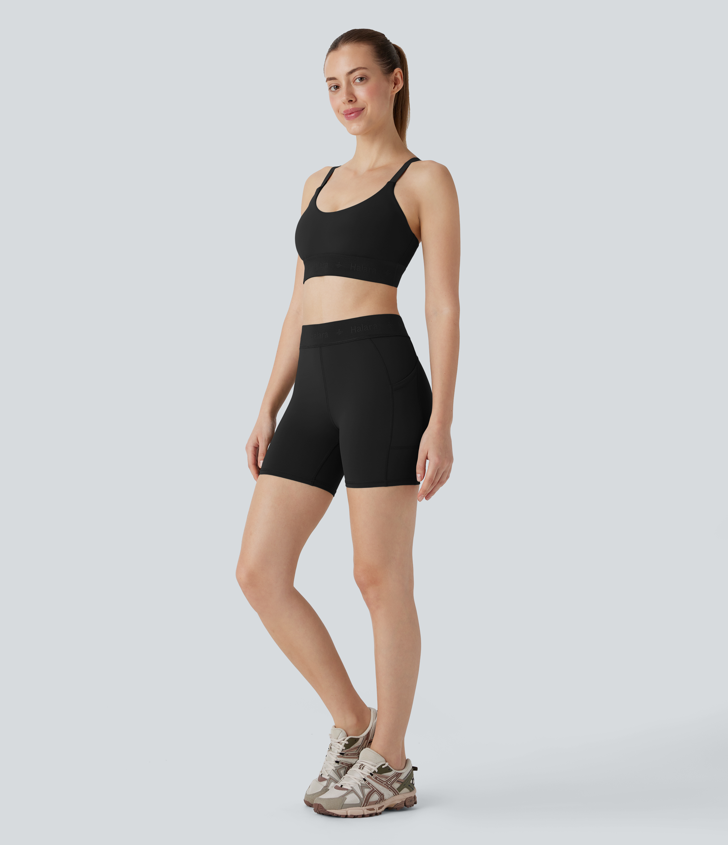 Halara SpeedWaveв„ў Mid Rise Side Pocket Quick Dry Workout Biker Shorts 5``  - Black - S biker shorts women black biker shorts 