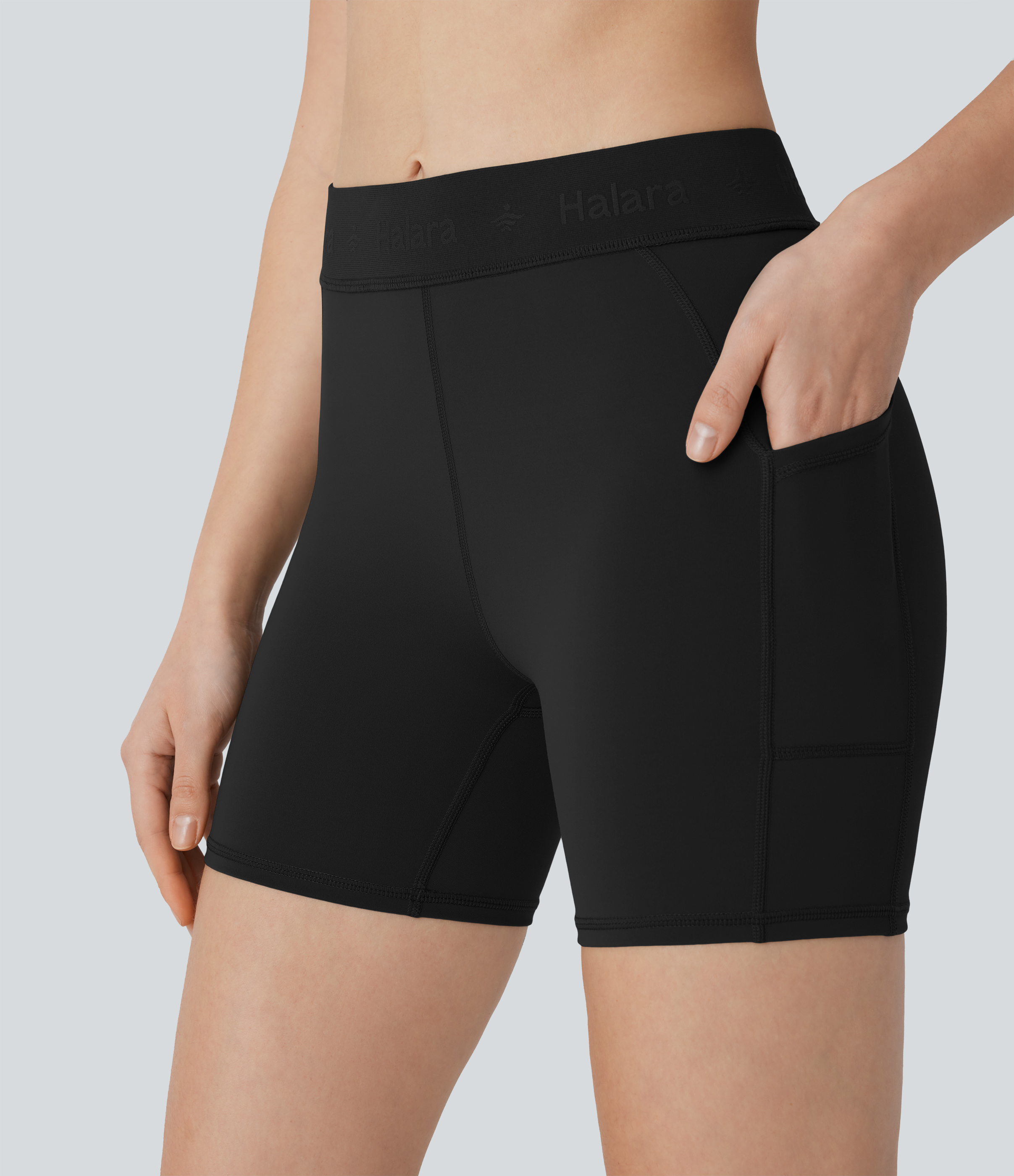 Halara SpeedWaveв„ў Mid Rise Side Pocket Quick Dry Workout Biker Shorts 5``  - Black - S biker shorts women black biker shorts 