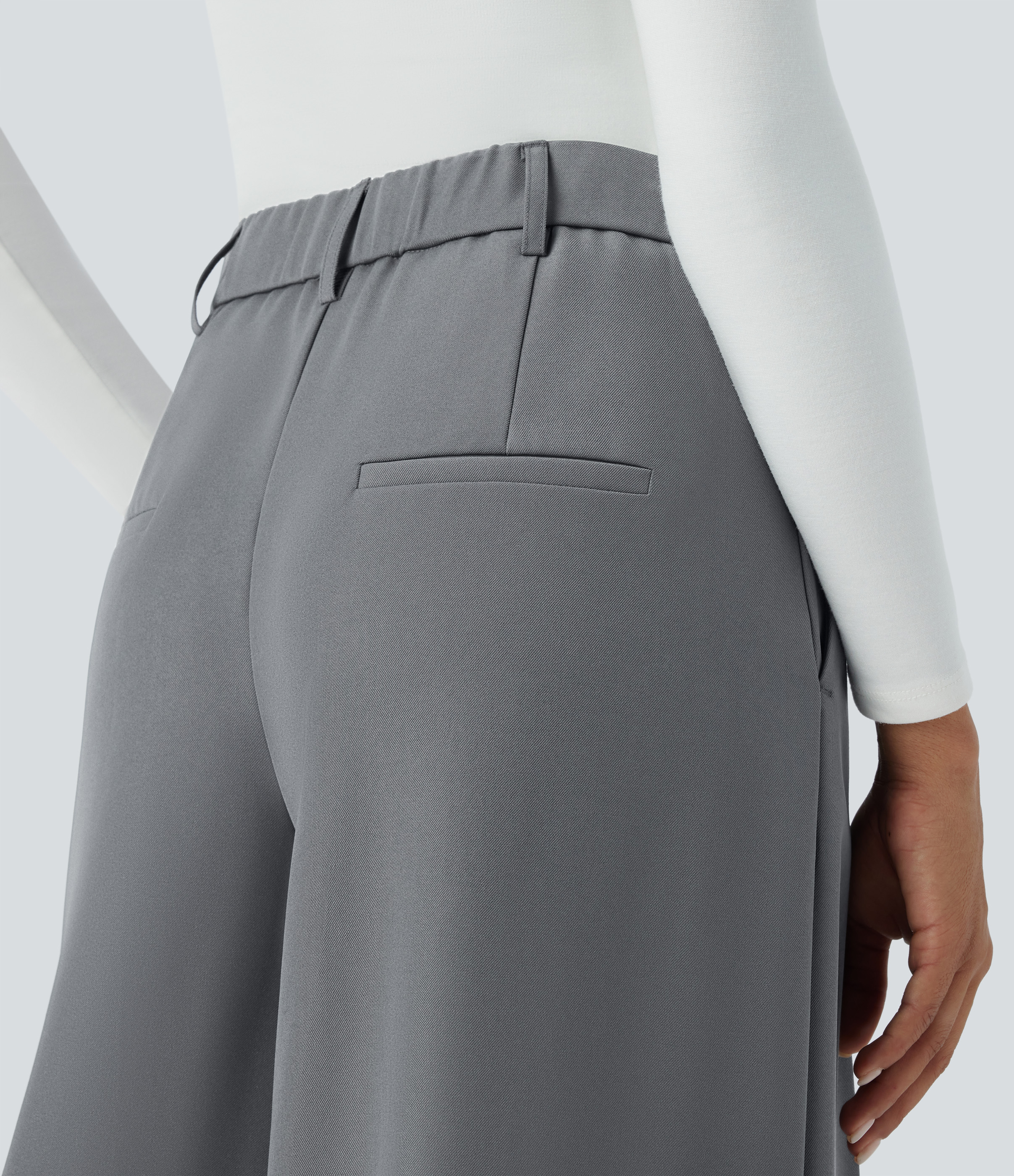 Halara High Waisted Side Pocket Pleated Wide Leg Work Culottes  - Poppy Seed - L(regular) sweatpants jogger pants stacked sweatpants 