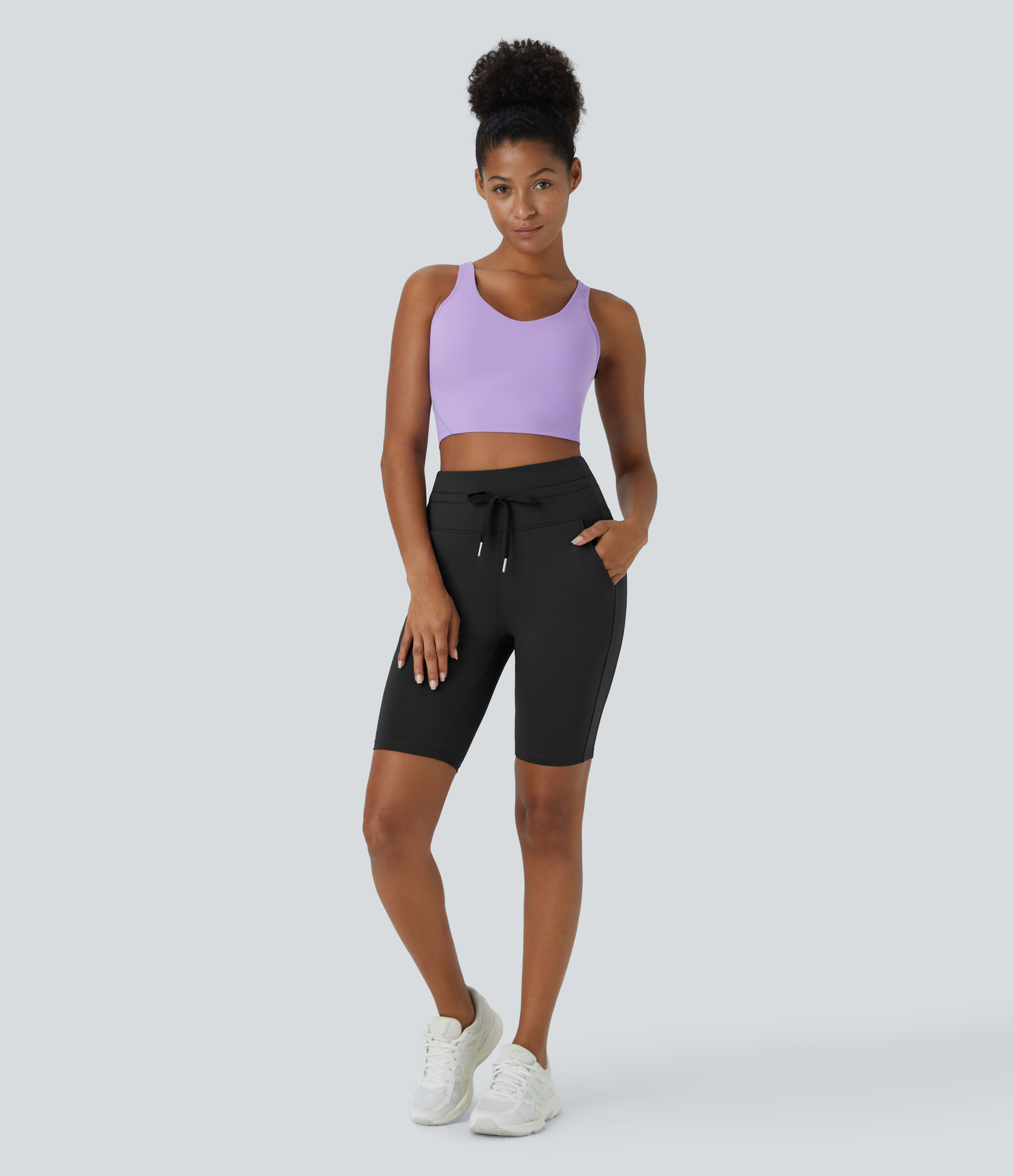 Halara Softlyzeroв„ў Airy High Waisted Drawstring Side Pocket Plain Cool Touch Shorts 9`` Gym Short - Black - XL booty shorts 