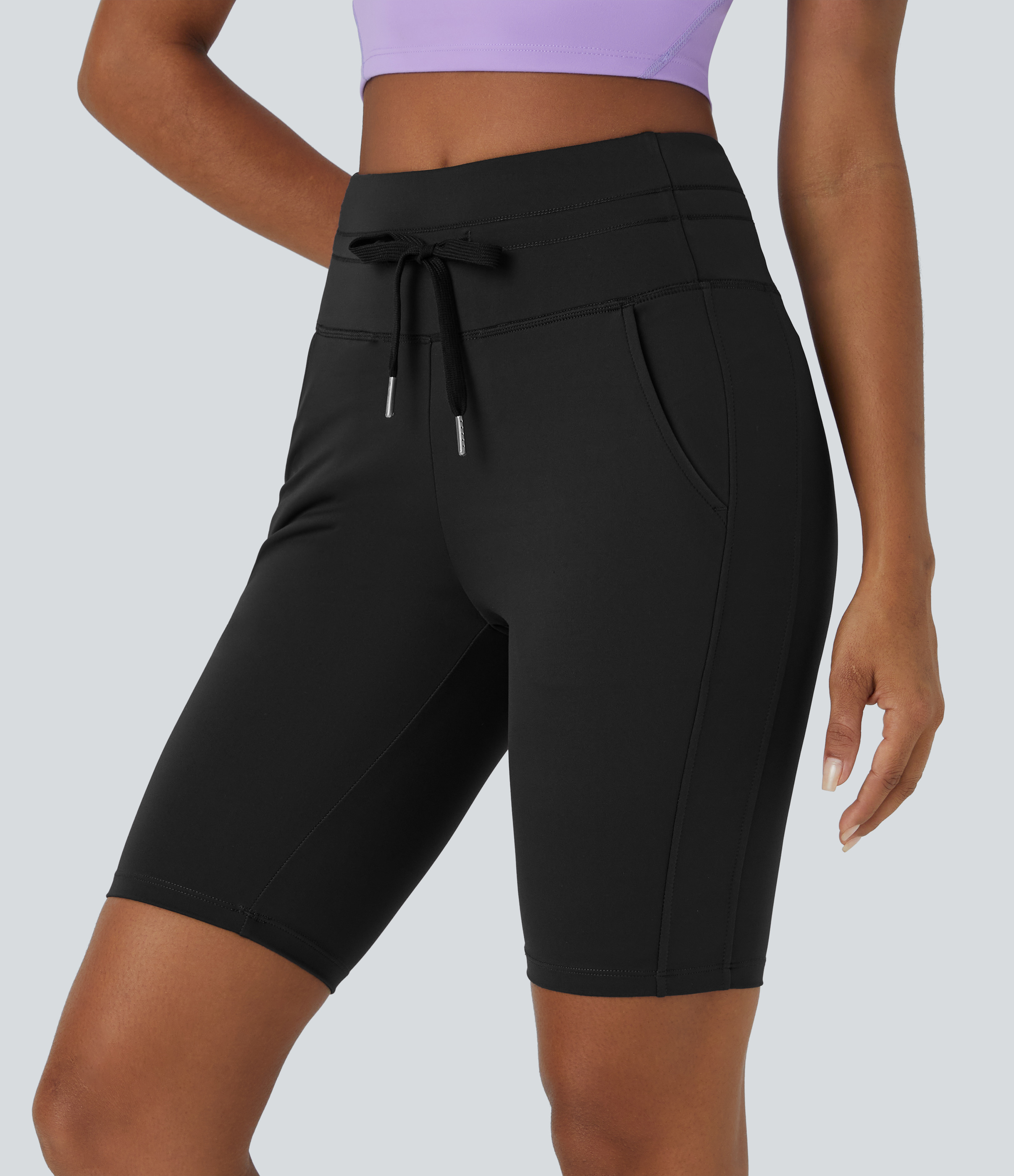 Halara Softlyzeroв„ў Airy High Waisted Drawstring Side Pocket Plain Cool Touch Shorts 9`` Gym Short - Black - XL booty shorts 