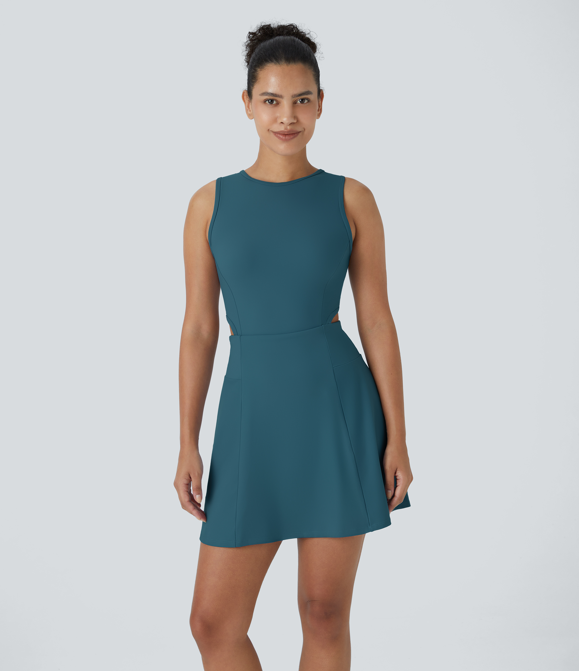 Halara Backless Buckle Tie Back 2-in-1 Pocket Dance Active Dress Workout Dress - Majolica Blue - XS 
