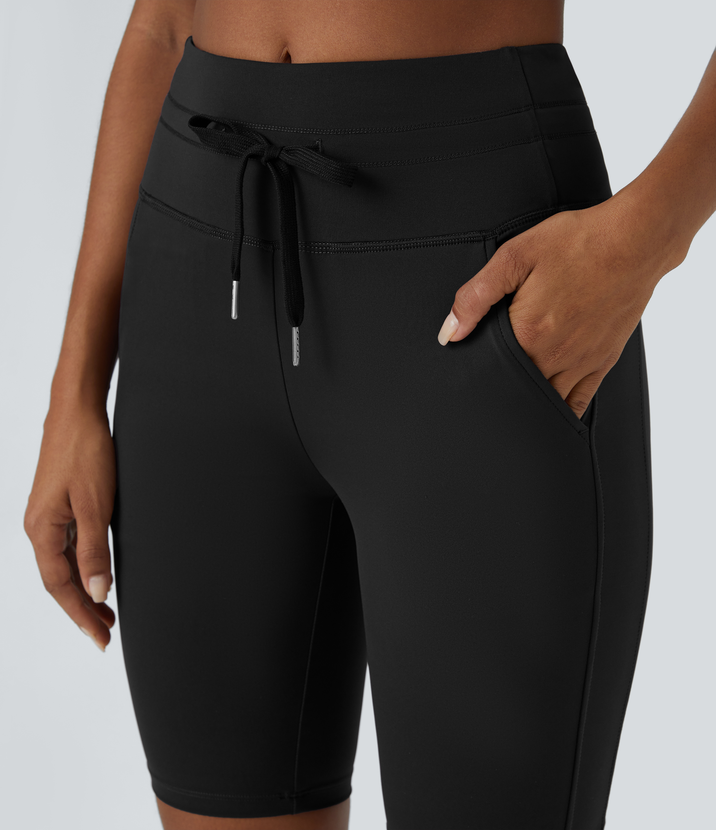 Halara Softlyzeroв„ў Airy High Waisted Drawstring Side Pocket Plain Cool Touch Shorts 9`` Gym Short - Black - XL booty shorts 