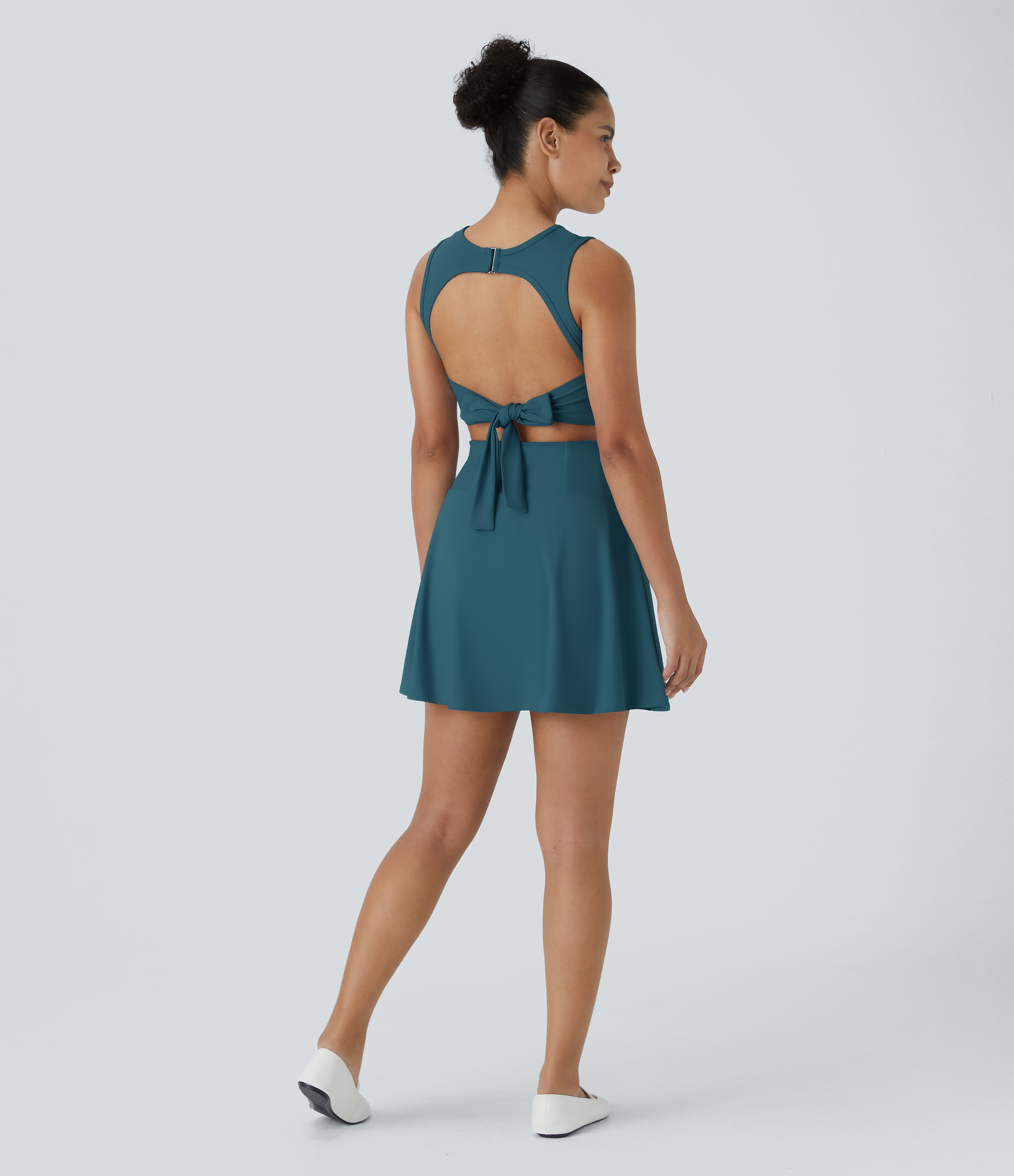 Halara Backless Buckle Tie Back 2-in-1 Pocket Dance Active Dress Workout Dress - Majolica Blue - XS 