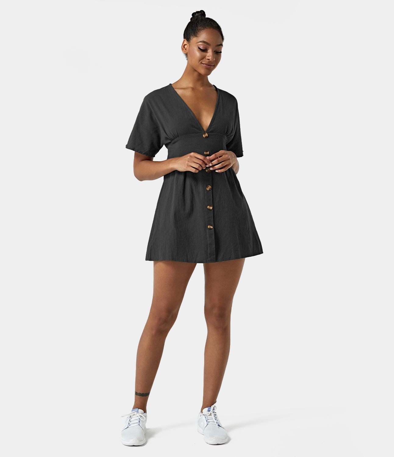 Women's Deep V Neck Button Front Mini Dress HALARA
