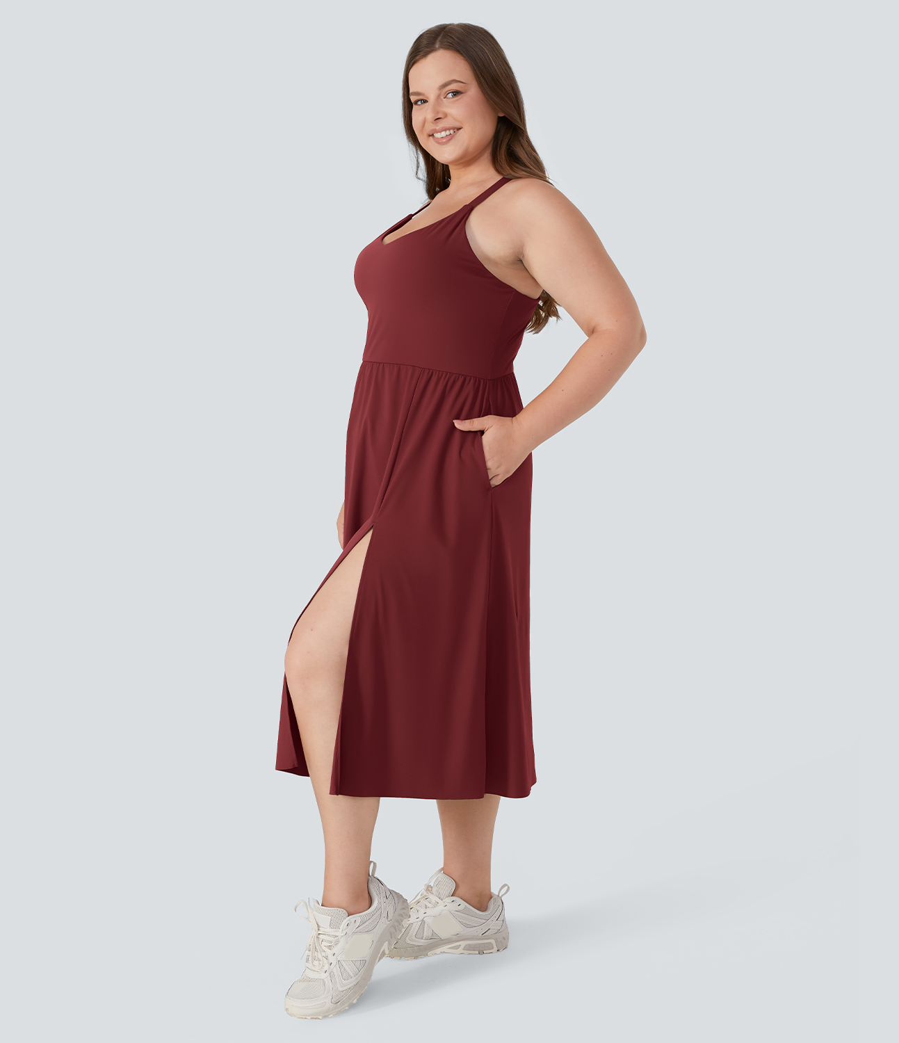 Halara Everyday Plus Size Midi Chill Dress-La Land  - Madder Brown - 1X 