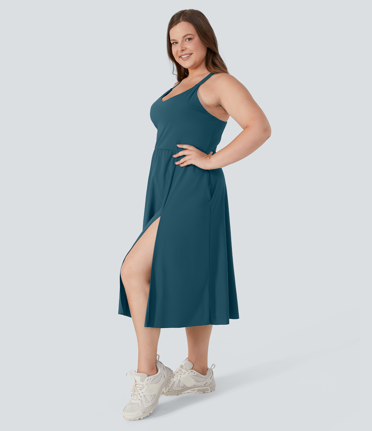 Halara Everyday Plus Size Midi Chill Dress-La Land  - Majolica Blue - 1X 