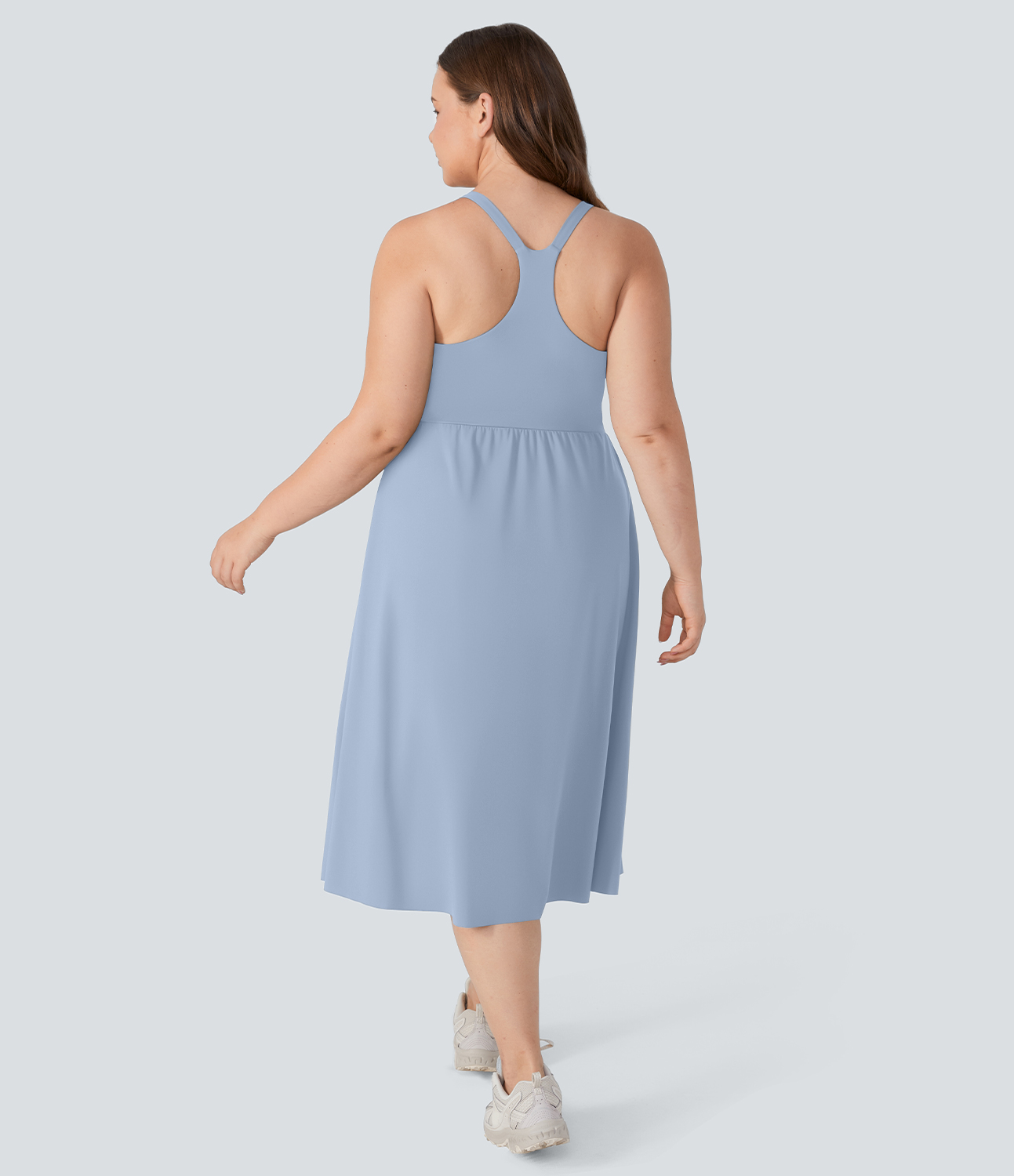 Halara Everyday Plus Size Midi Chill Dress-La Land  - Light Grey Blue - 1X 