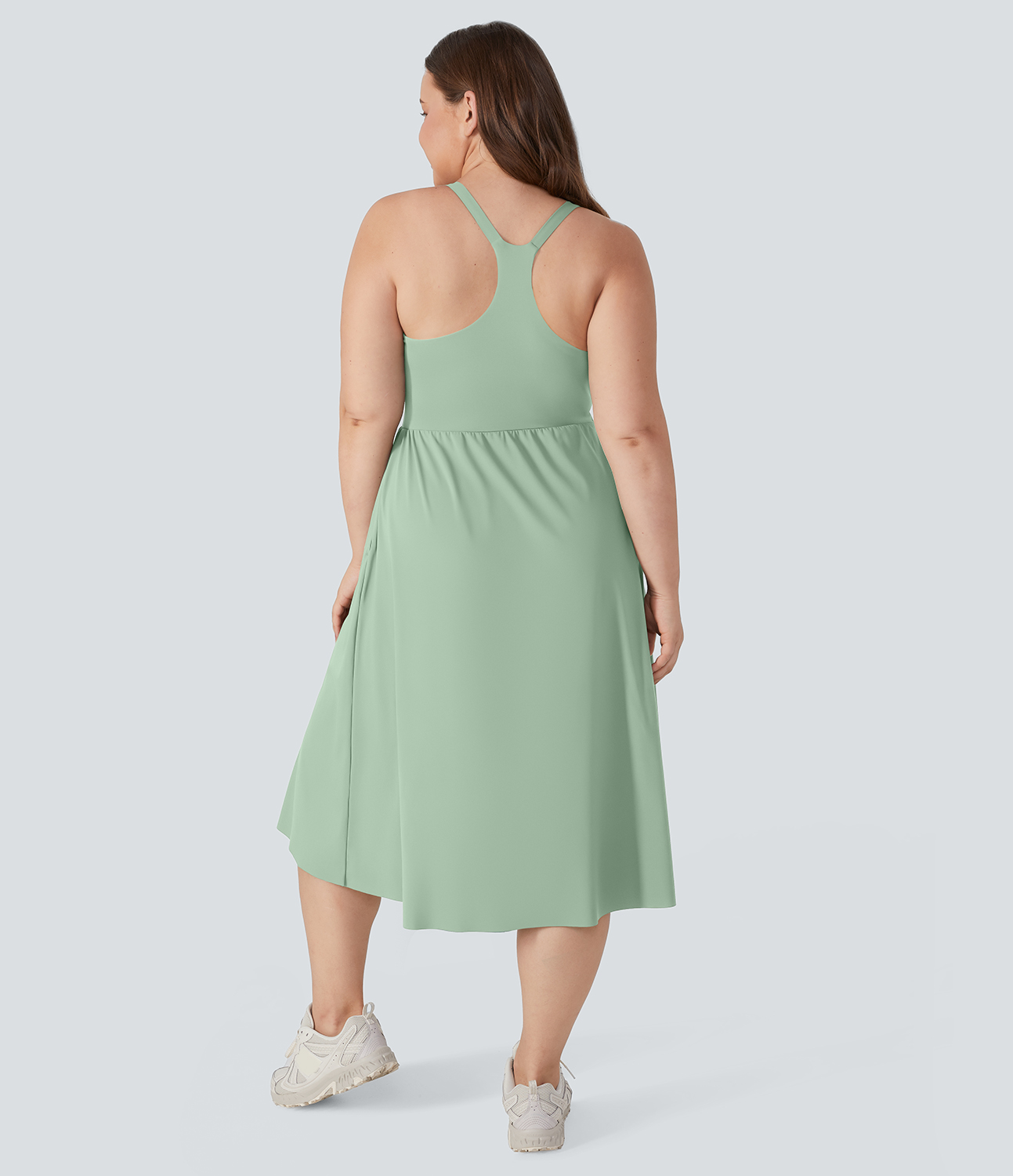 Halara Everyday Plus Size Midi Chill Dress-La Land  - Light Bean Green - 3X 
