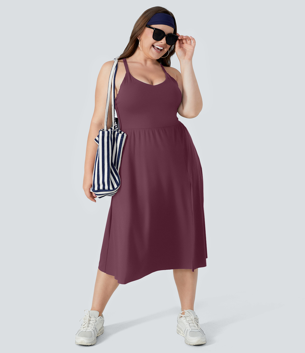Halara Everyday Plus Size Midi Chill Dress-La Land  - Fig - 4X 