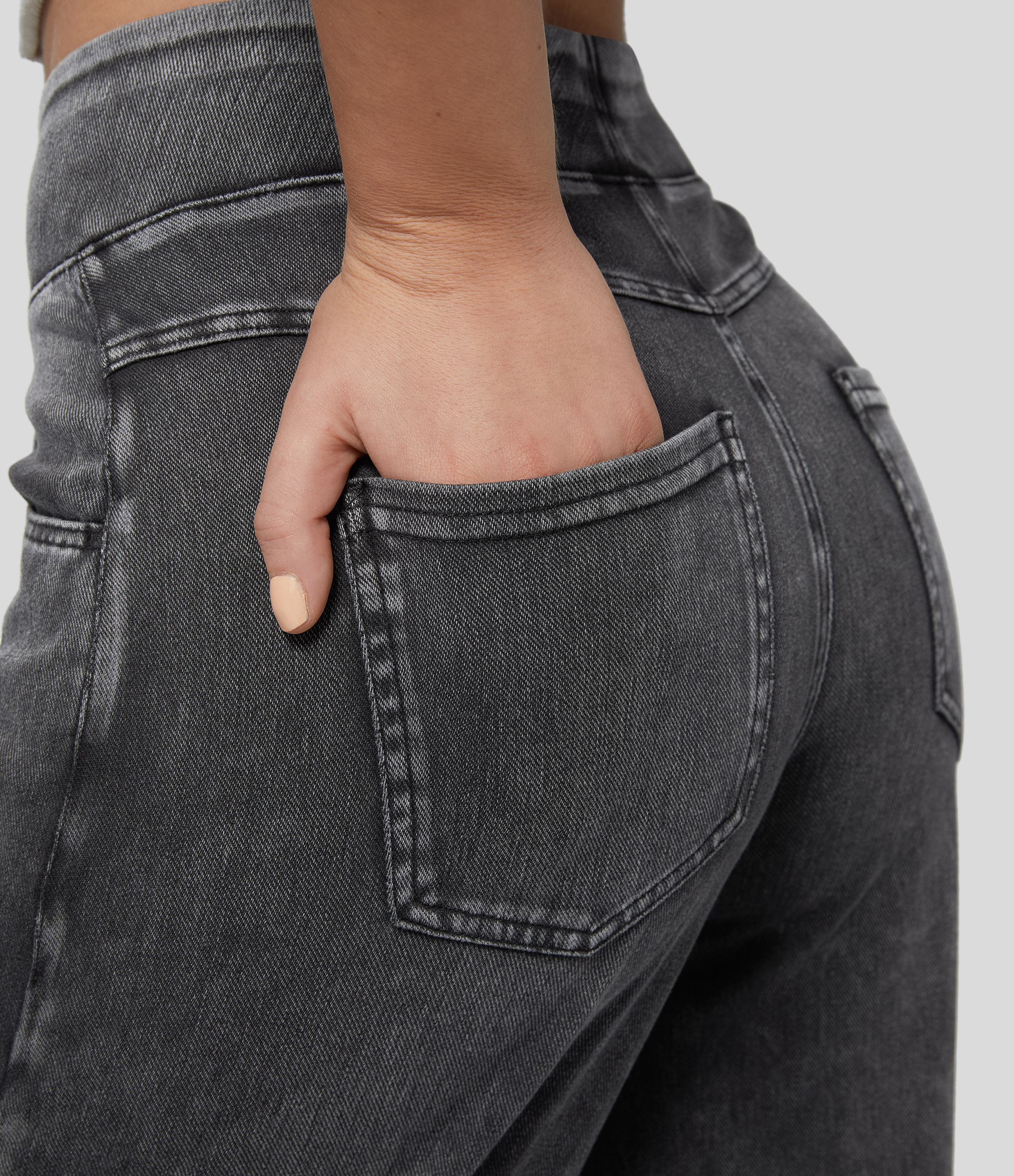Halara HalaraMagicв„ў High Waisted Multiple Pockets Wide Leg Loose Stretchy Work Jeans  - Dark Grey Denim - XS(tall) sweatpants jogger pants 