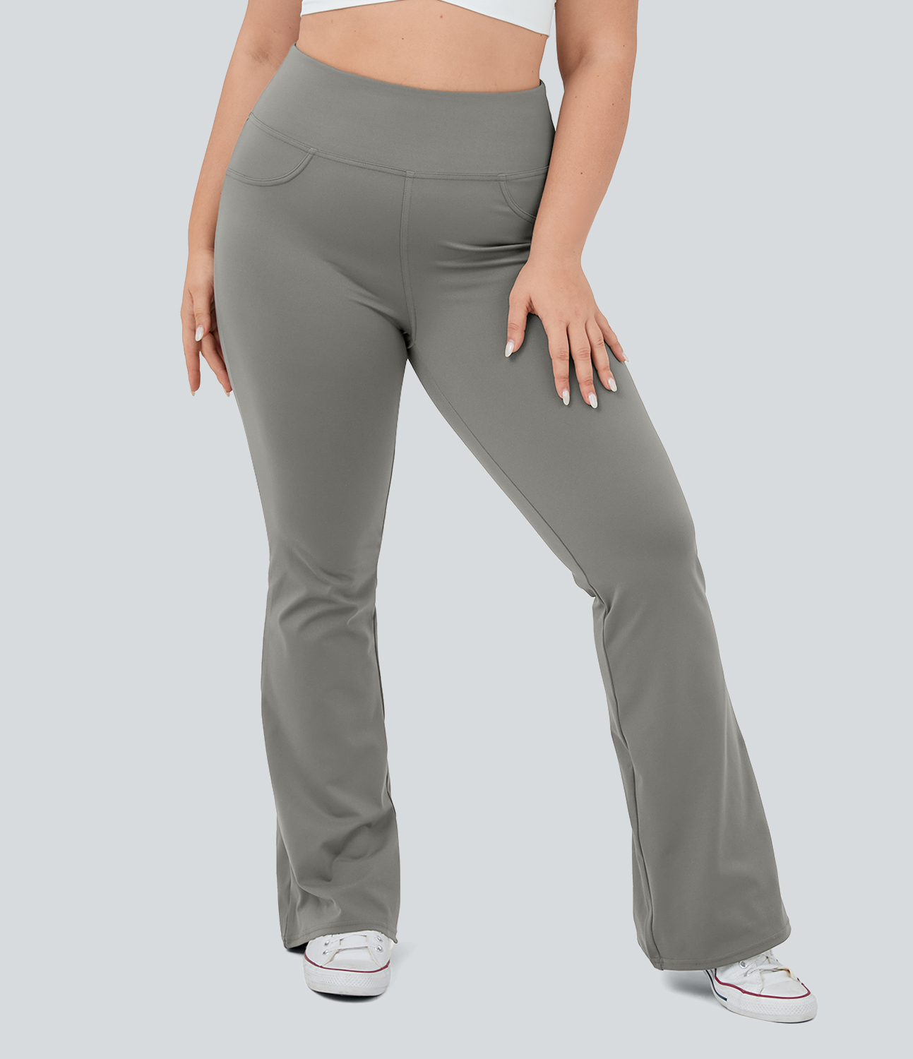 Halara High Waisted Back Pocket Flare Yoga Plus Size Leggings  - Silent Storm - 1X(regular) 