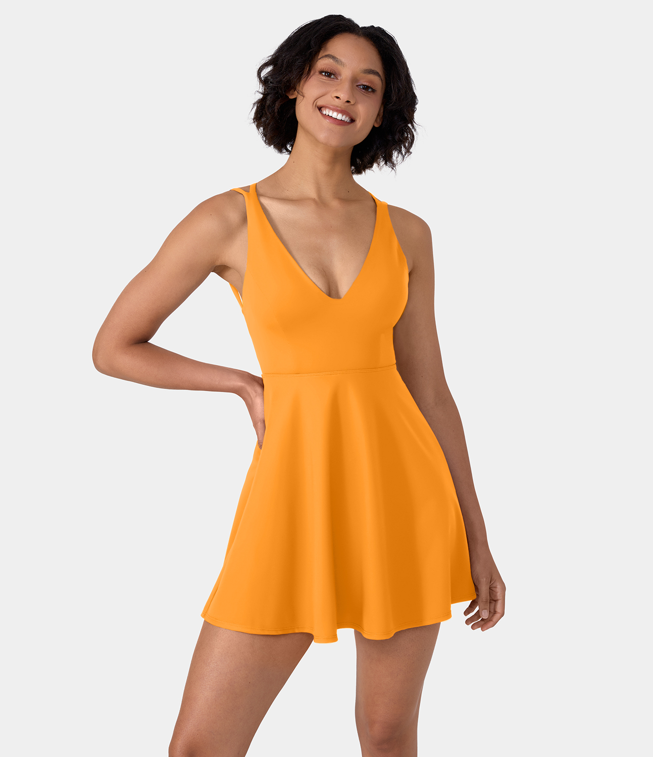 Women's Everyday Crisscross Backless Barre Ballet Dance Flared DressNo