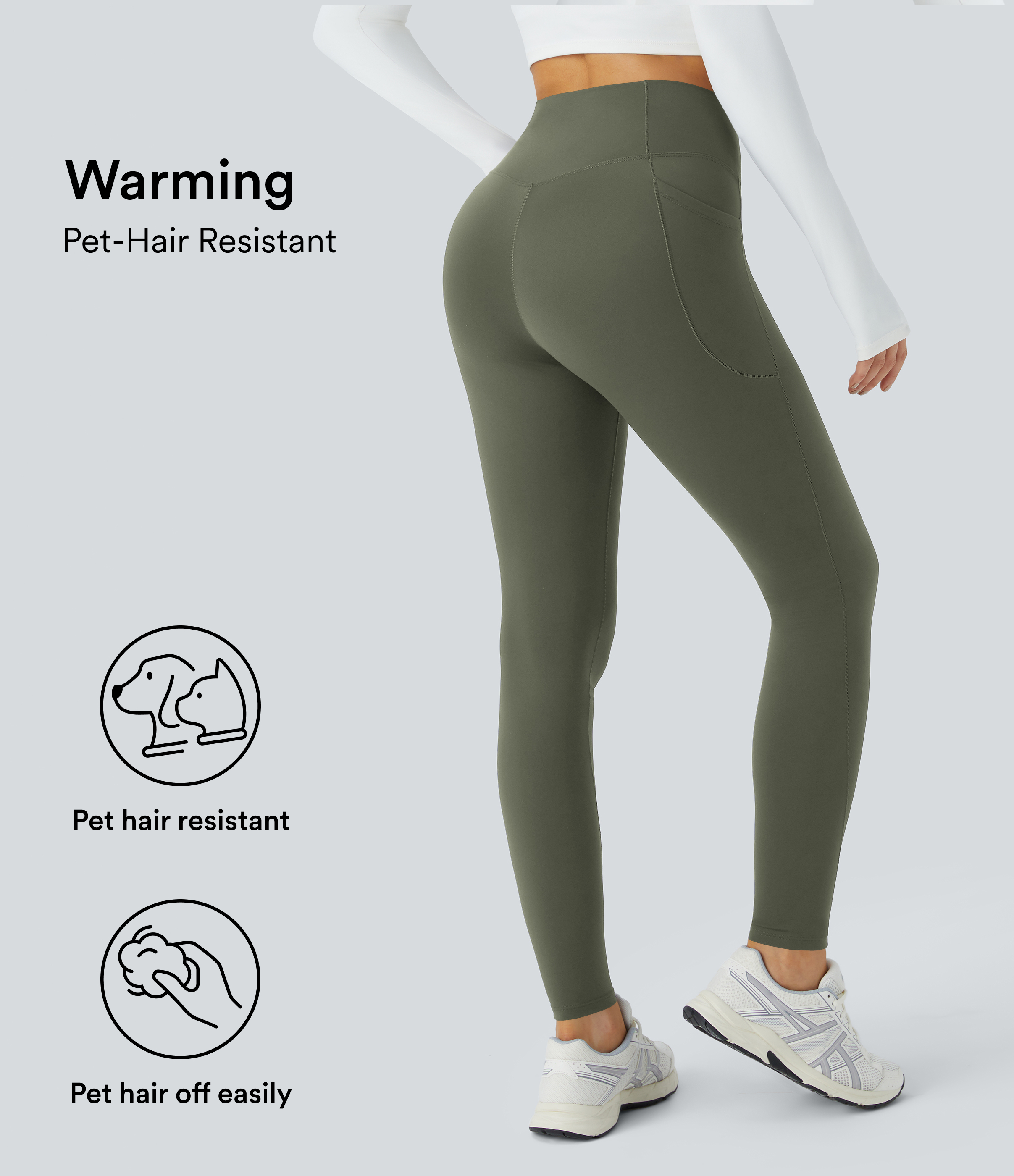 Halara PatitoffВ® Pet Hair Resistant Thermal Crossover Side Pocket Casual Leggings  - Grass Grey Green - L(7/8) gym leggings 