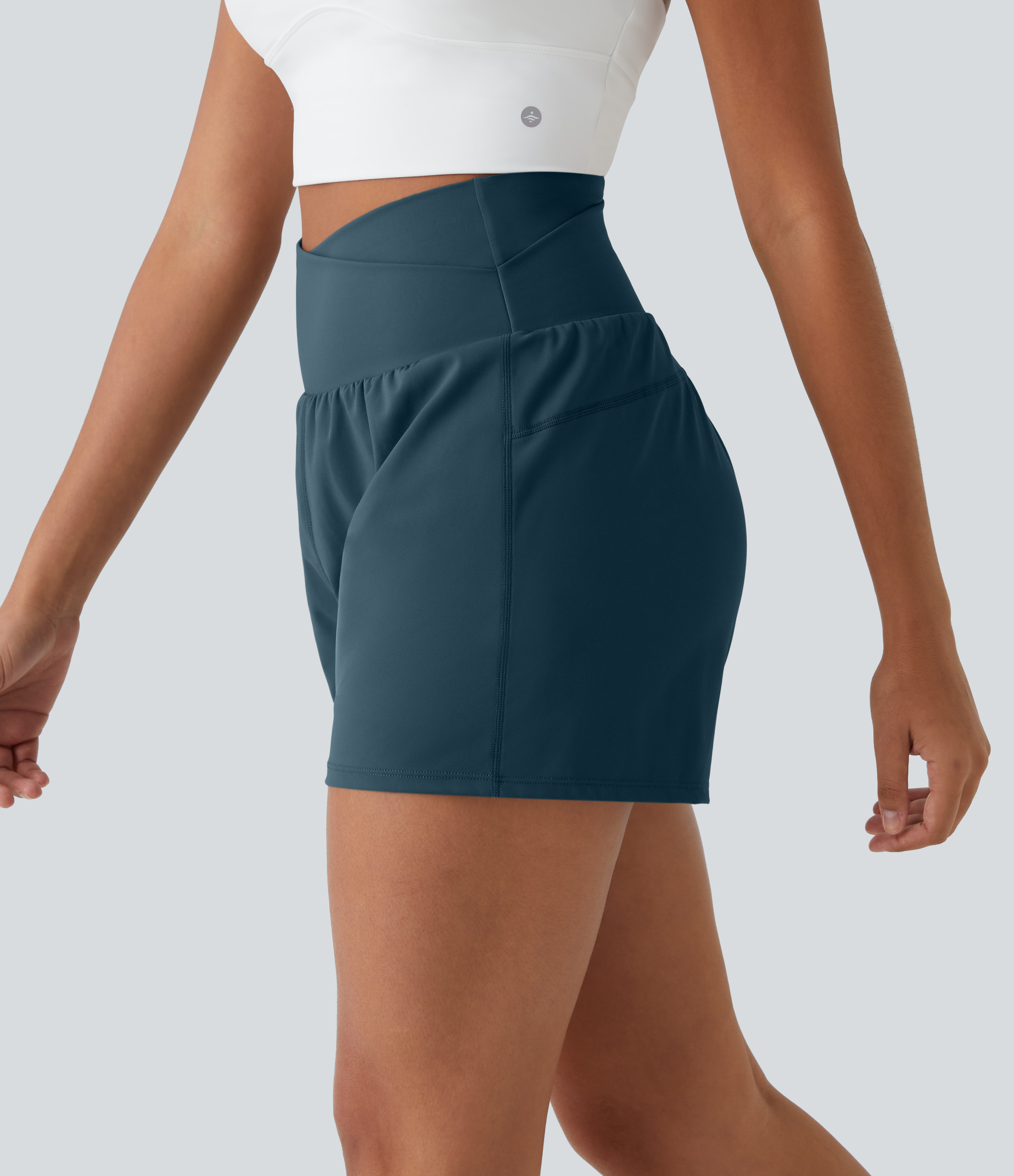 Halara High Waisted Crossover Side Pocket 2-in-1 Casual Shorts Gym Short - Majolica Blue - L booty shorts compression shorts yoga shorts 