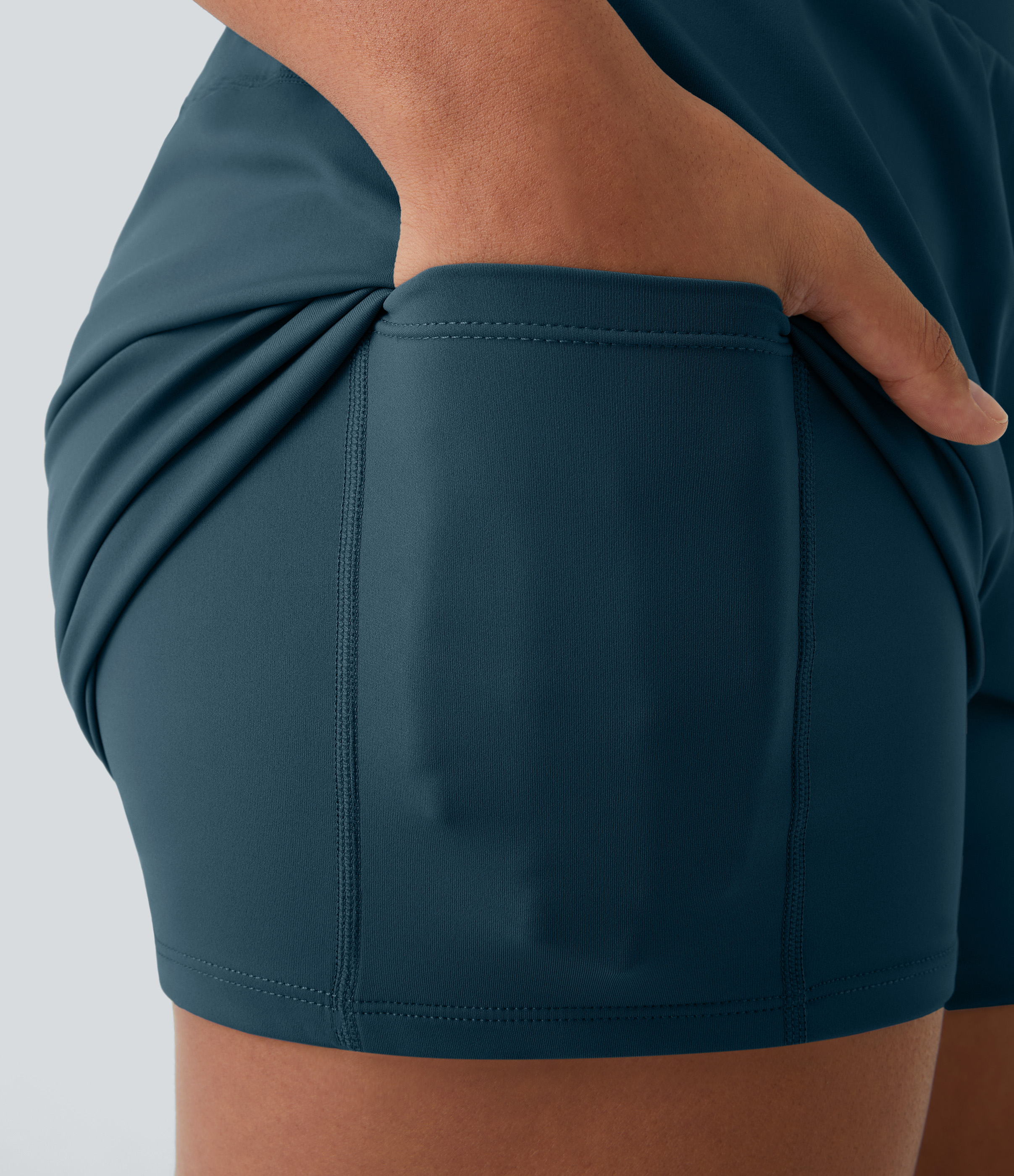 Halara High Waisted Crossover Side Pocket 2-in-1 Casual Shorts Gym Short - Majolica Blue - L booty shorts compression shorts yoga shorts 
