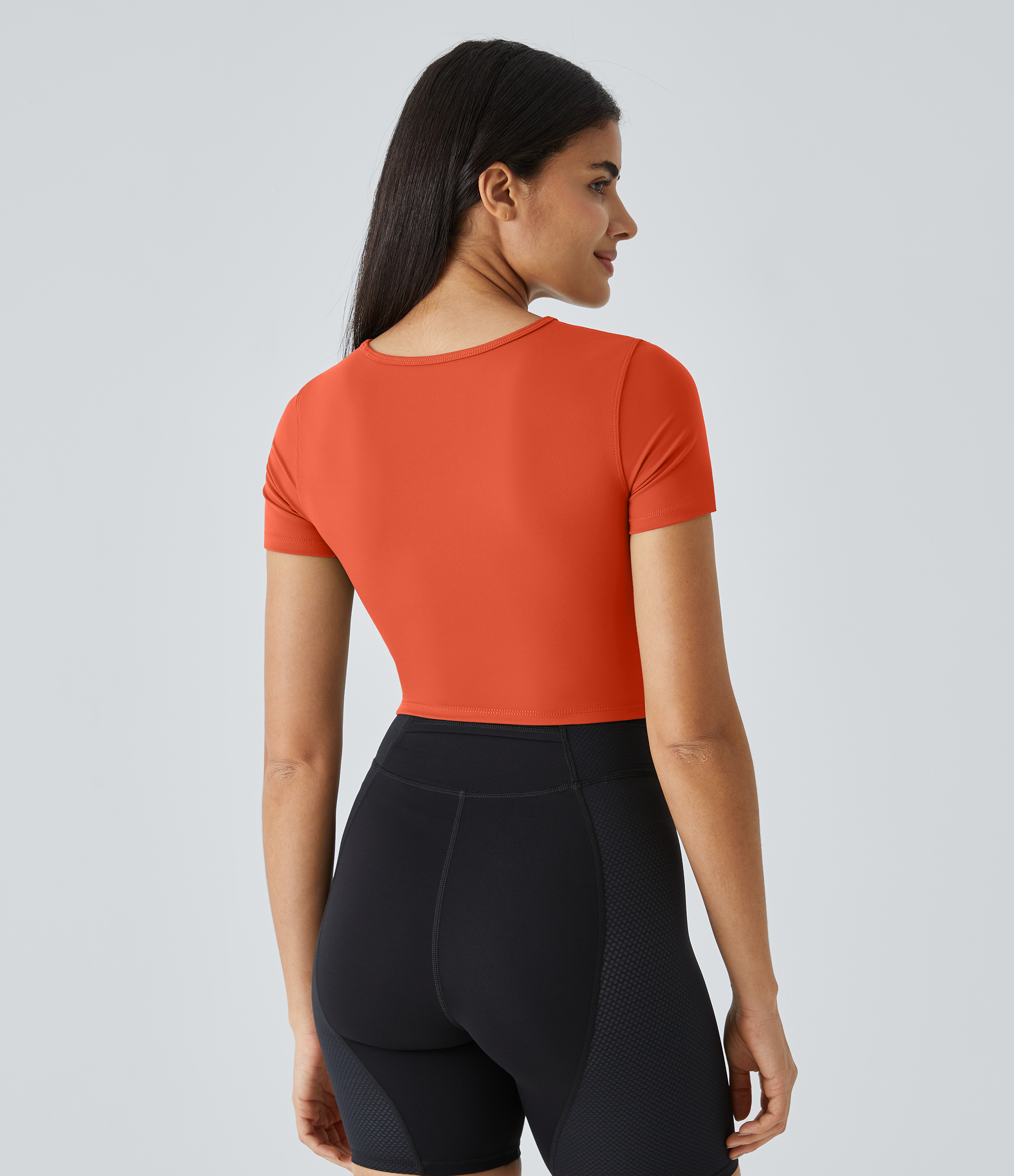 Halara Cloudfulв„ў Fabric Round Neck Cut Out Short Sleeve Cropped Barre Ballet Dance Sports Top  - Tigerlily - M 