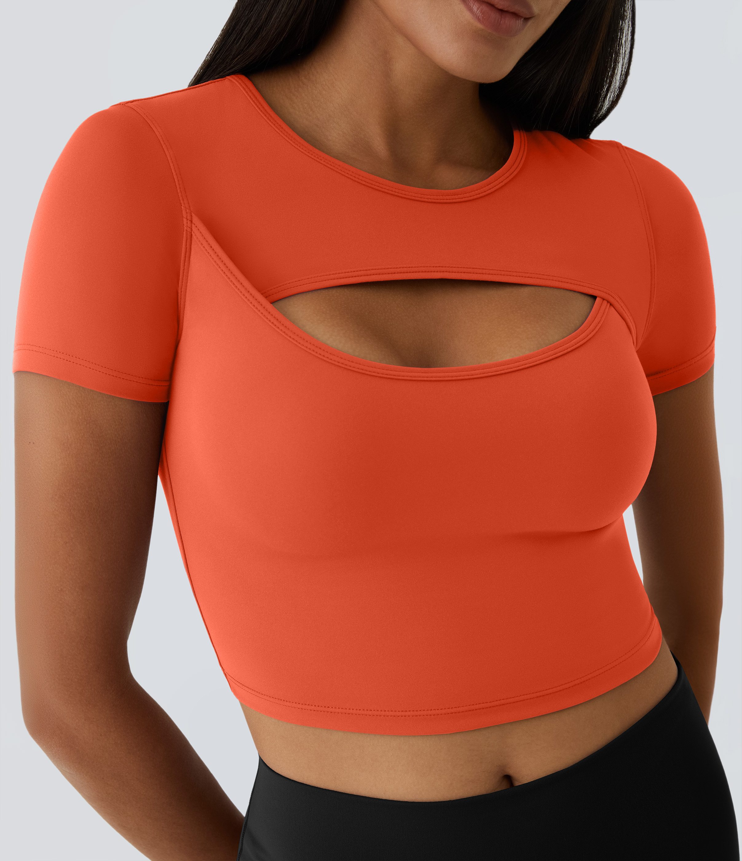 Halara Cloudfulв„ў Fabric Round Neck Cut Out Short Sleeve Cropped Barre Ballet Dance Sports Top  - Tigerlily - M 