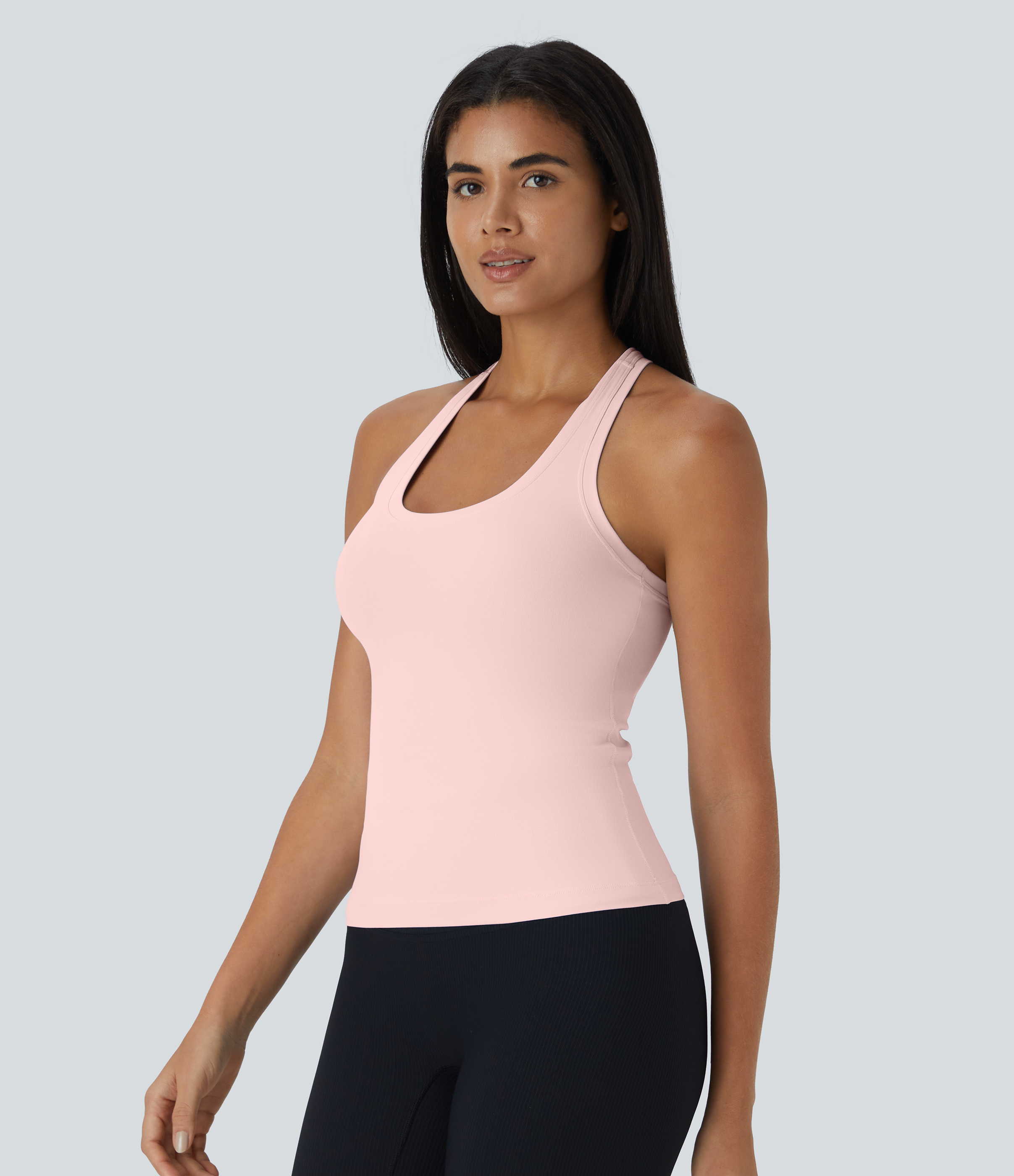 Halara Solid Stretchy U Neck Racerback Workout Tank Top Tank Top - Pink Salt - M golf tops halter top tunic tops sleeveless tops backless top 