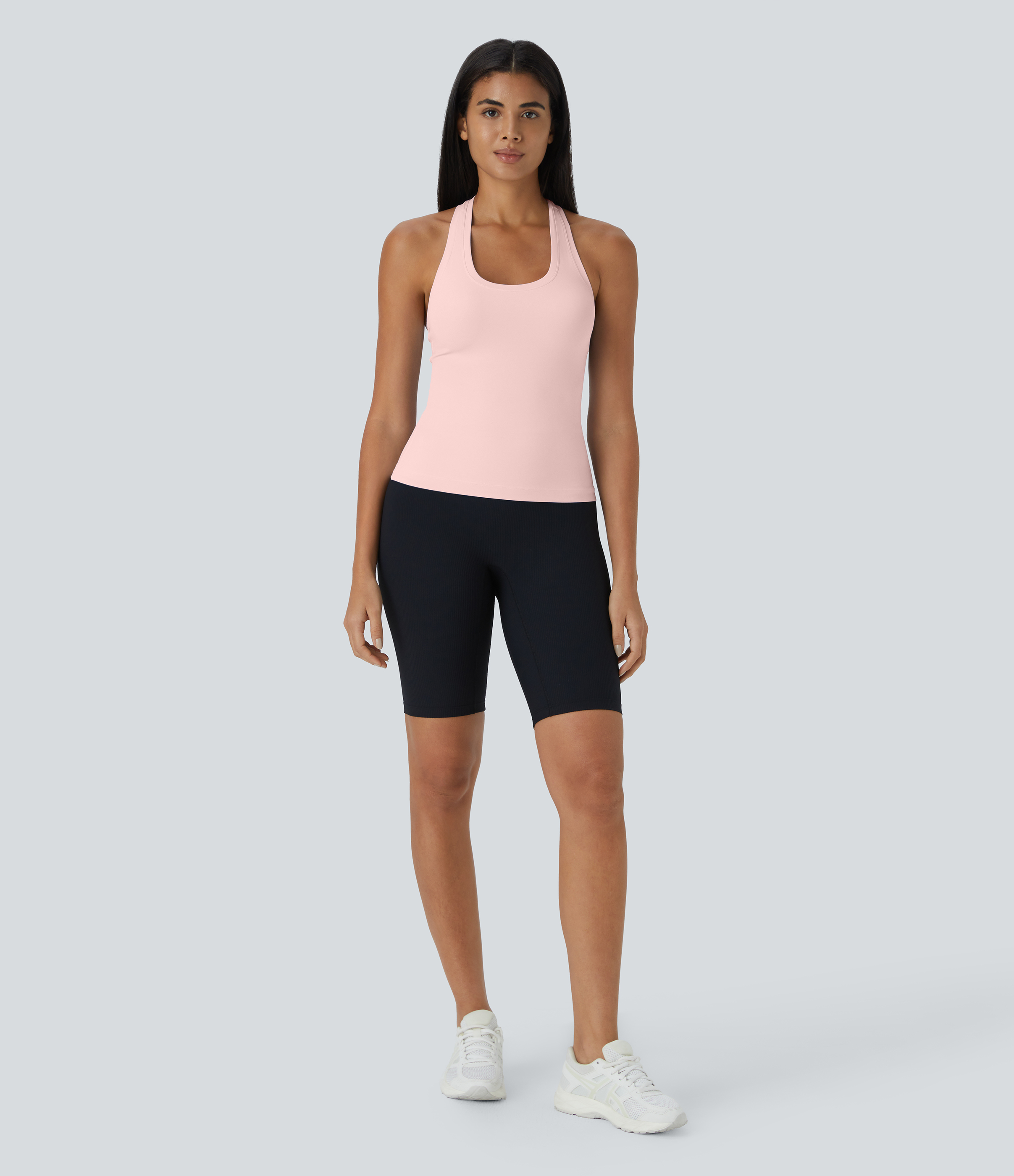 Halara Solid Stretchy U Neck Racerback Workout Tank Top Tank Top - Pink Salt - M golf tops halter top tunic tops sleeveless tops backless top 