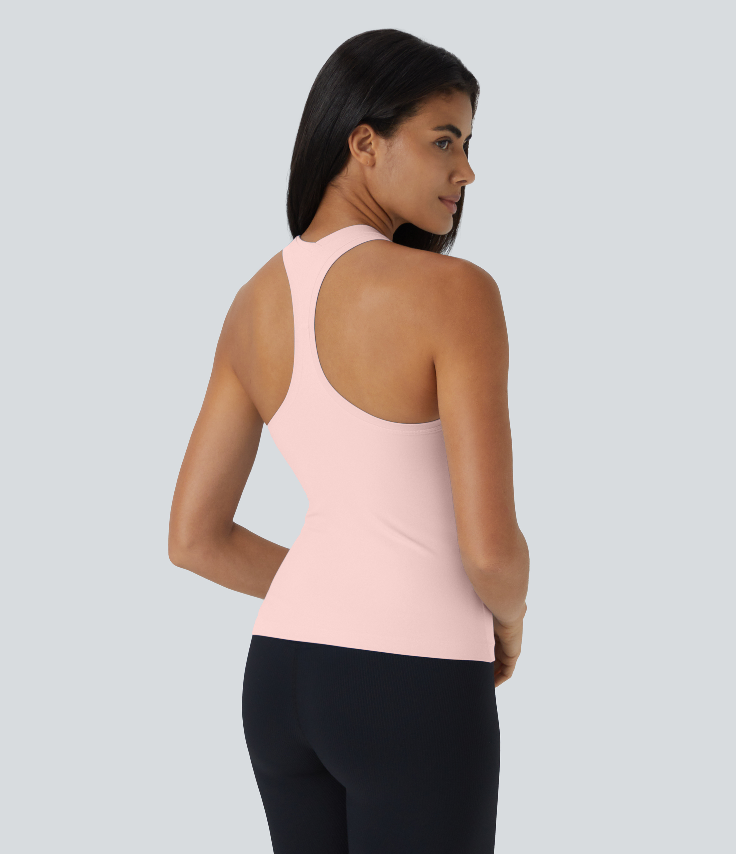 Halara Solid Stretchy U Neck Racerback Workout Tank Top Tank Top - Pink Salt - M golf tops halter top tunic tops sleeveless tops backless top 