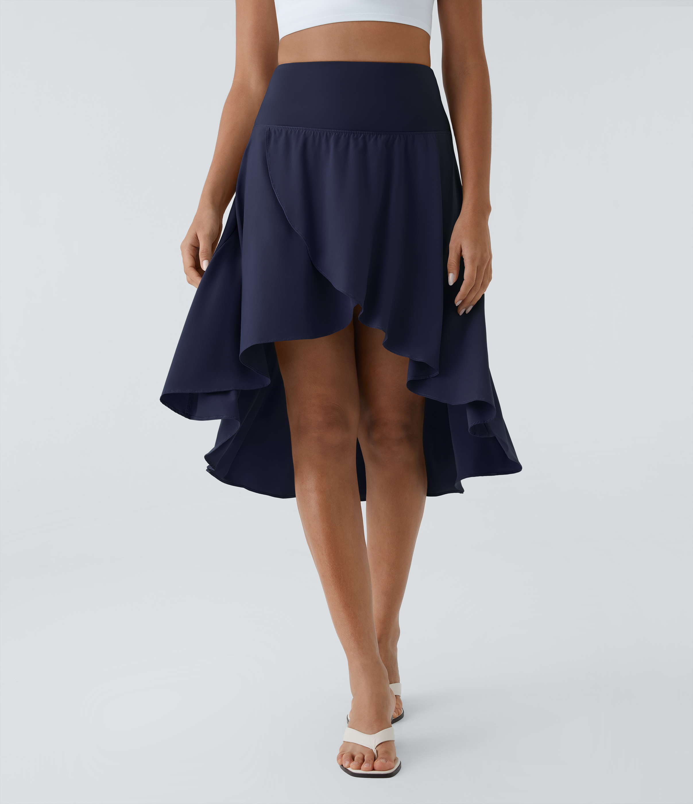Halara Breezefulв„ў High Waisted Asymmetric Ruffle High Low Flowy 2-in-1 Quick Dry Dance Skirt  - Black Diamond Blue - XL 