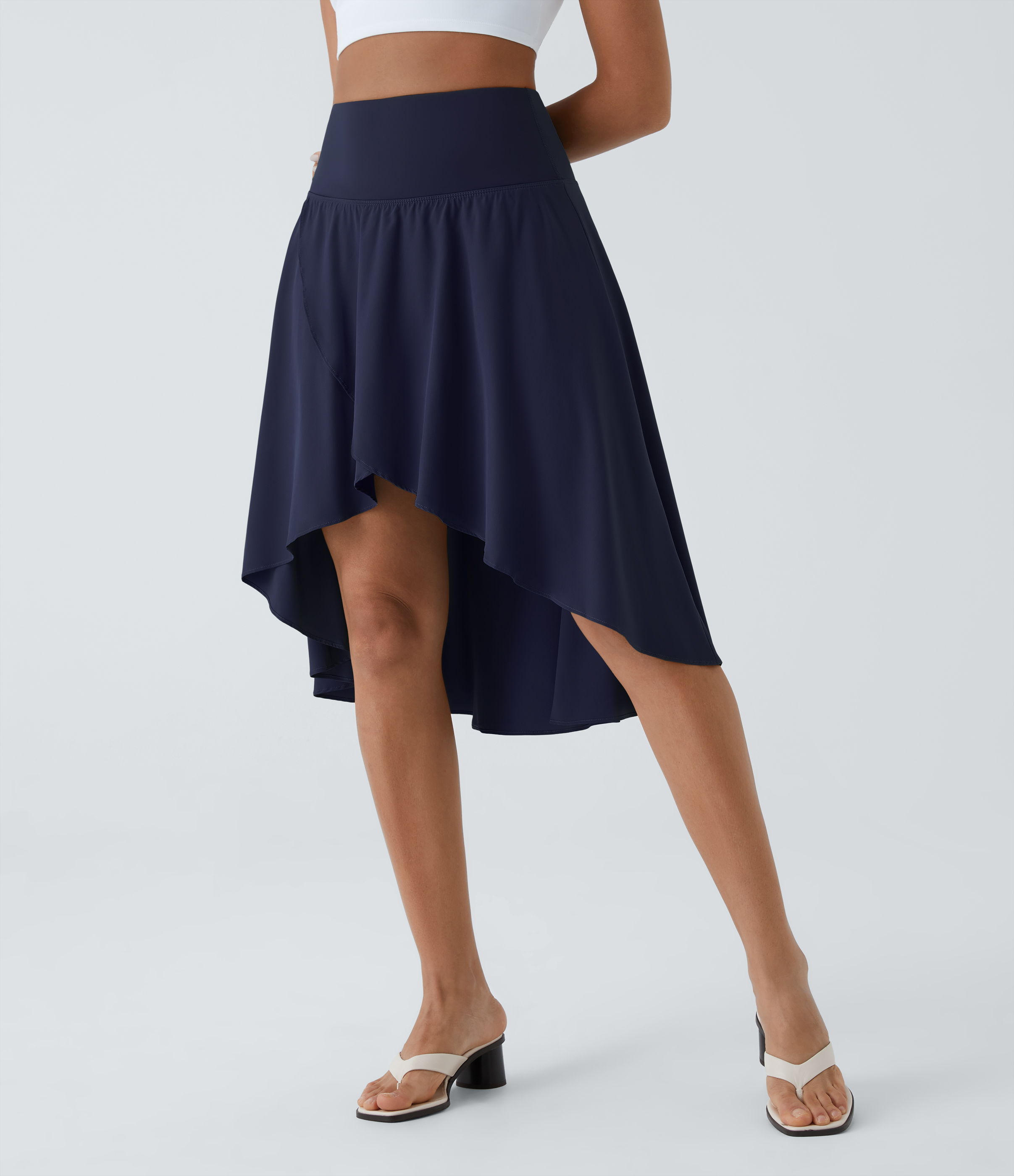Halara Breezefulв„ў High Waisted Asymmetric Ruffle High Low Flowy 2-in-1 Quick Dry Dance Skirt  - Black Diamond Blue - XL 
