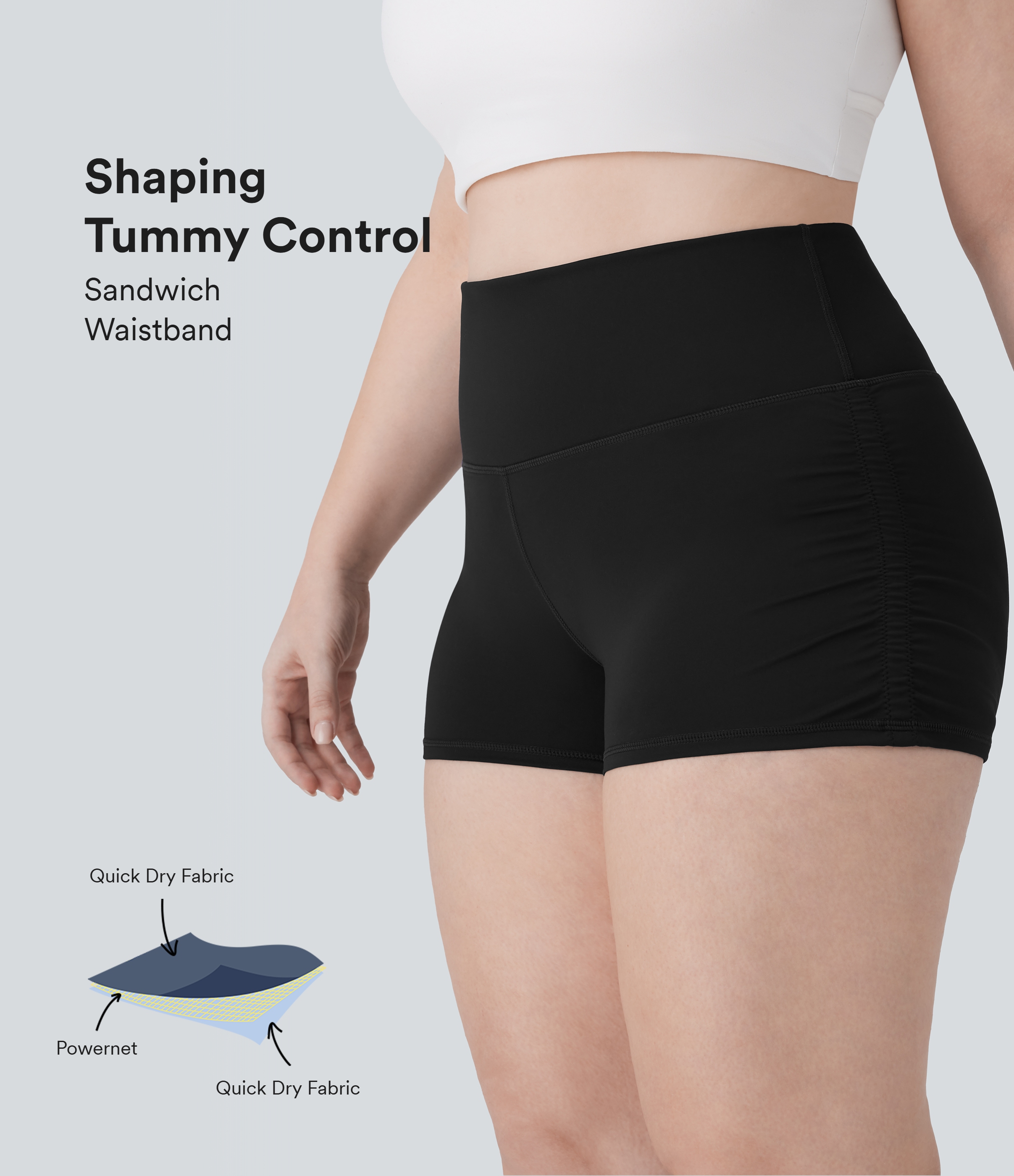 SoftlyZero™ QuickDry High Waisted Tummy Control Ruched Running Plus Size Biker Shorts 2.5''