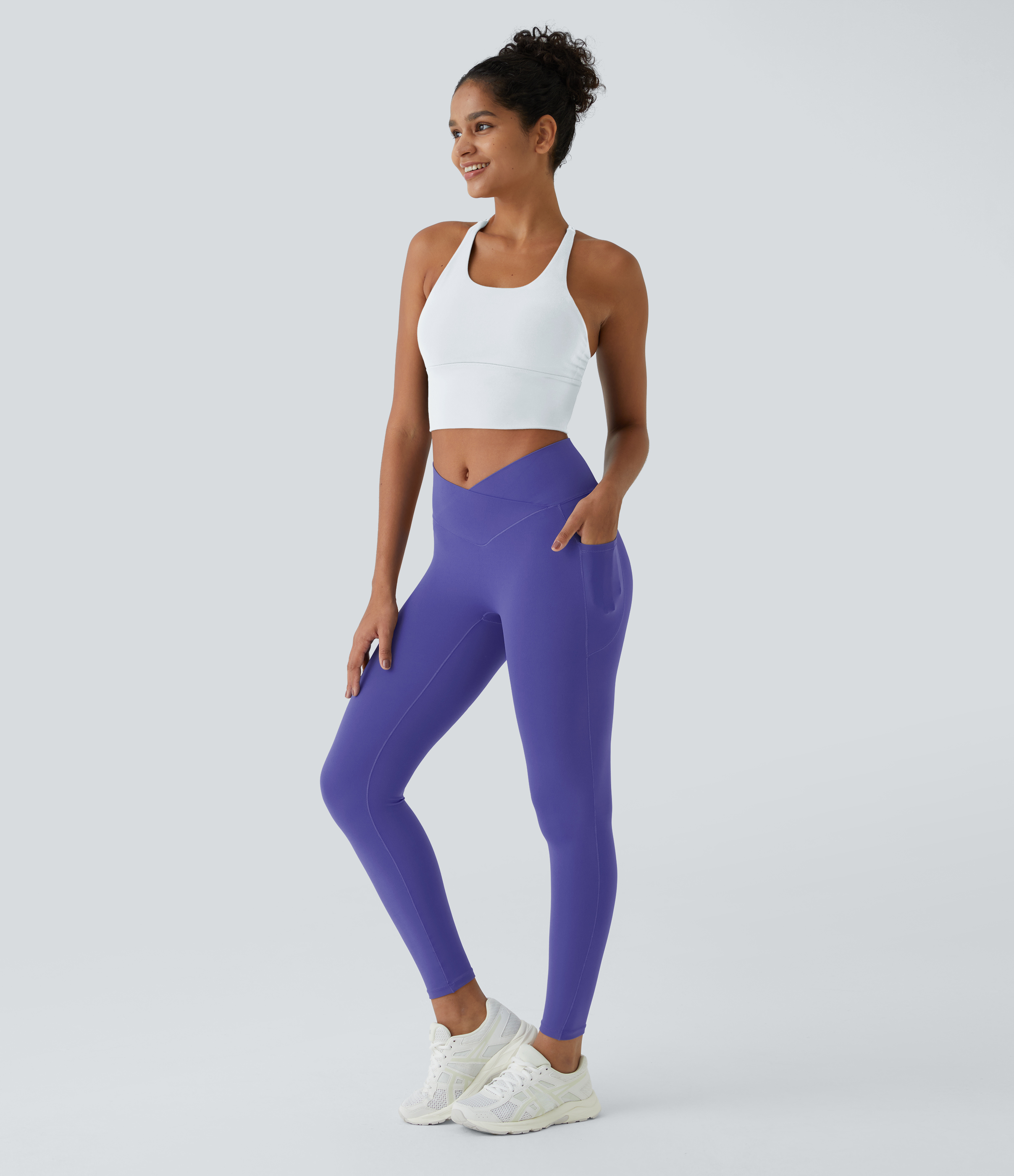 Halara Everyday Cloudfulв„ў Crossover Pocket Plain Leggings  - Misty Lavender - M(7/8) gym leggings leggings with pockets 