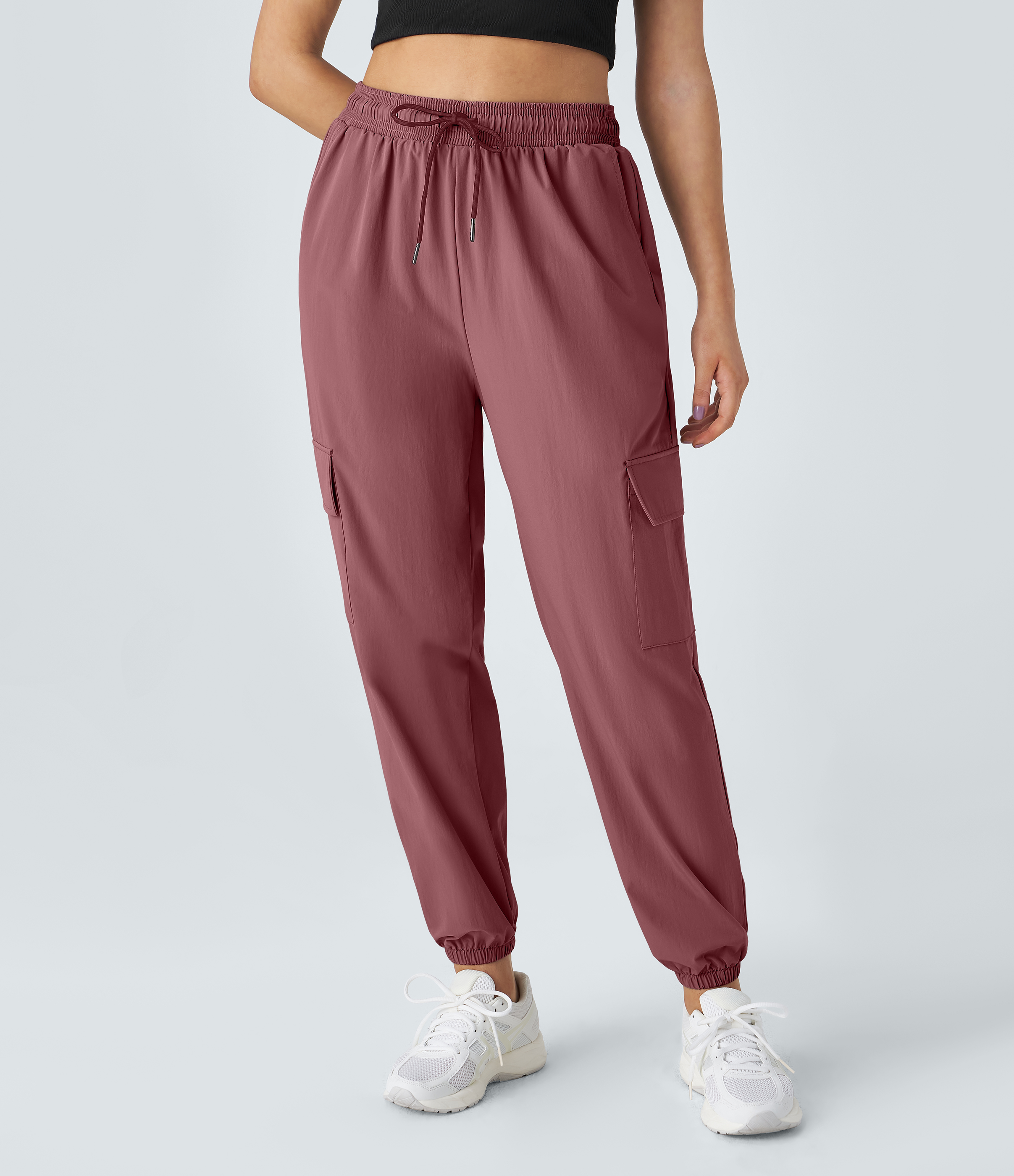 Halara Mid Rise Drawstring Side Pocket Casual Cargo Joggers  - Deco Rose - XS 