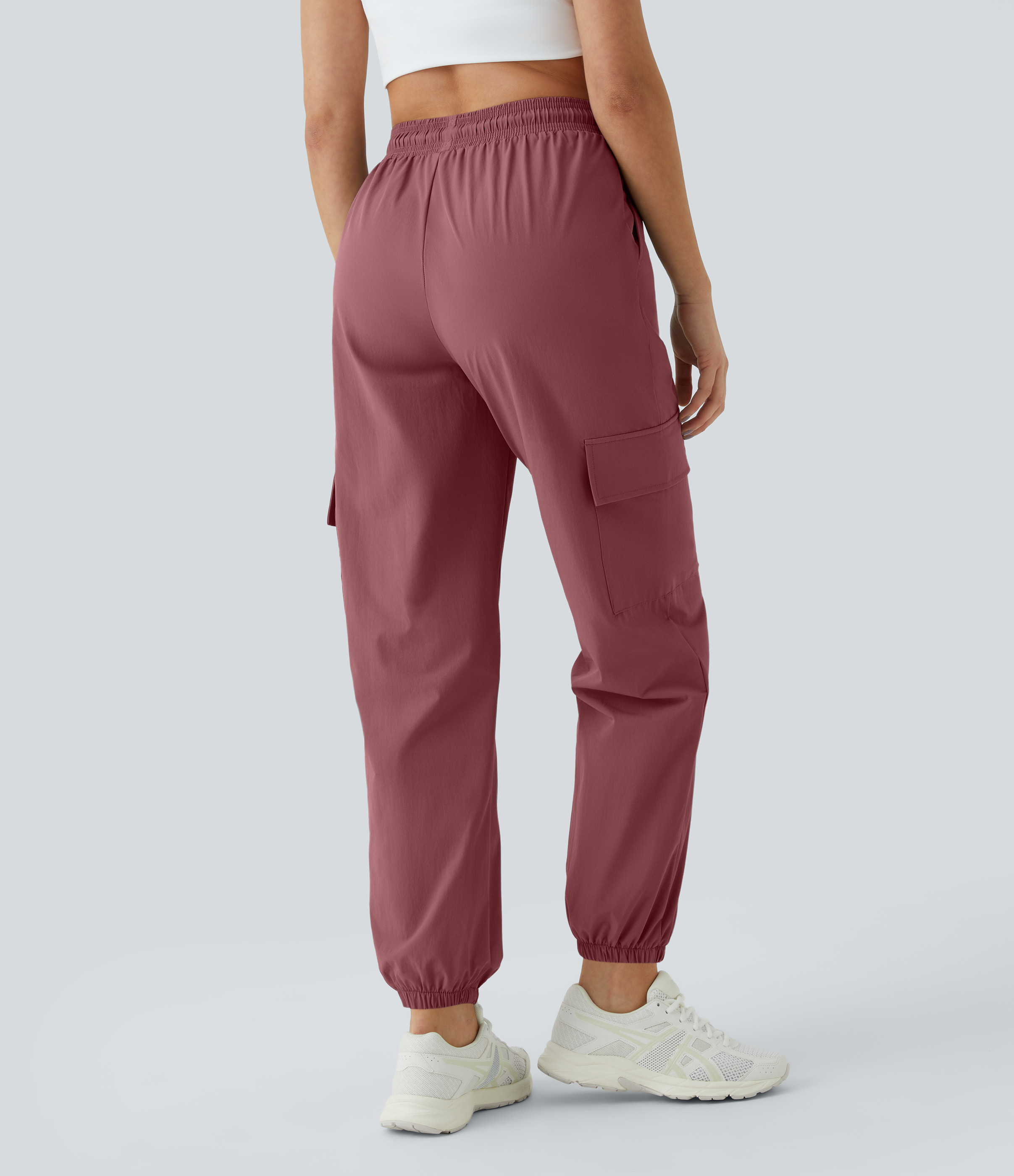 Halara Mid Rise Drawstring Side Pocket Casual Cargo Joggers  - Deco Rose - XS 