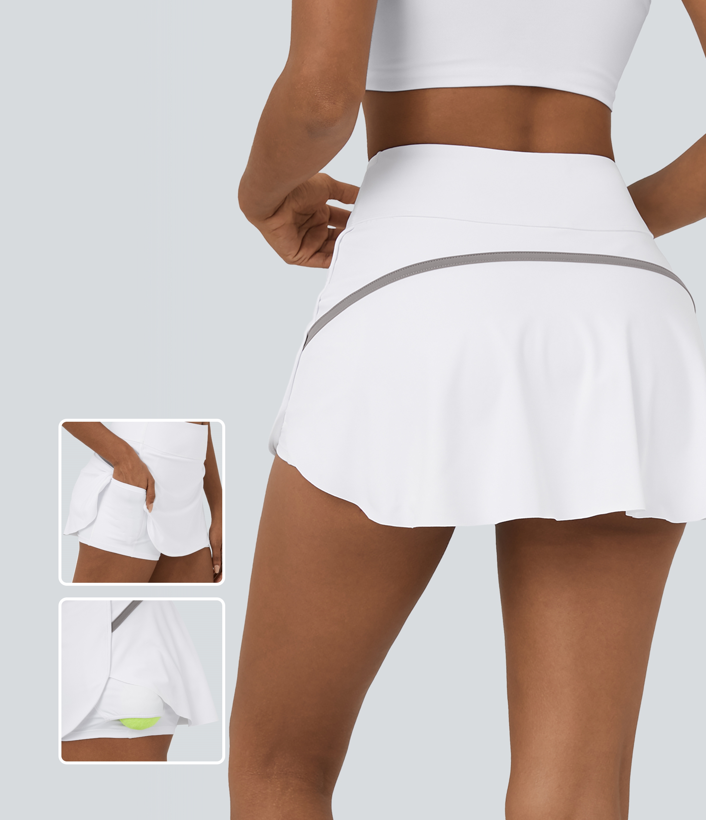 Halara Softlyzeroв„ў Airy High Waisted Contrast Trim 2-in-1 Side Pocket Curved Hem Mini Cool Touch Tennis Skirt  - White - XS(regular) 