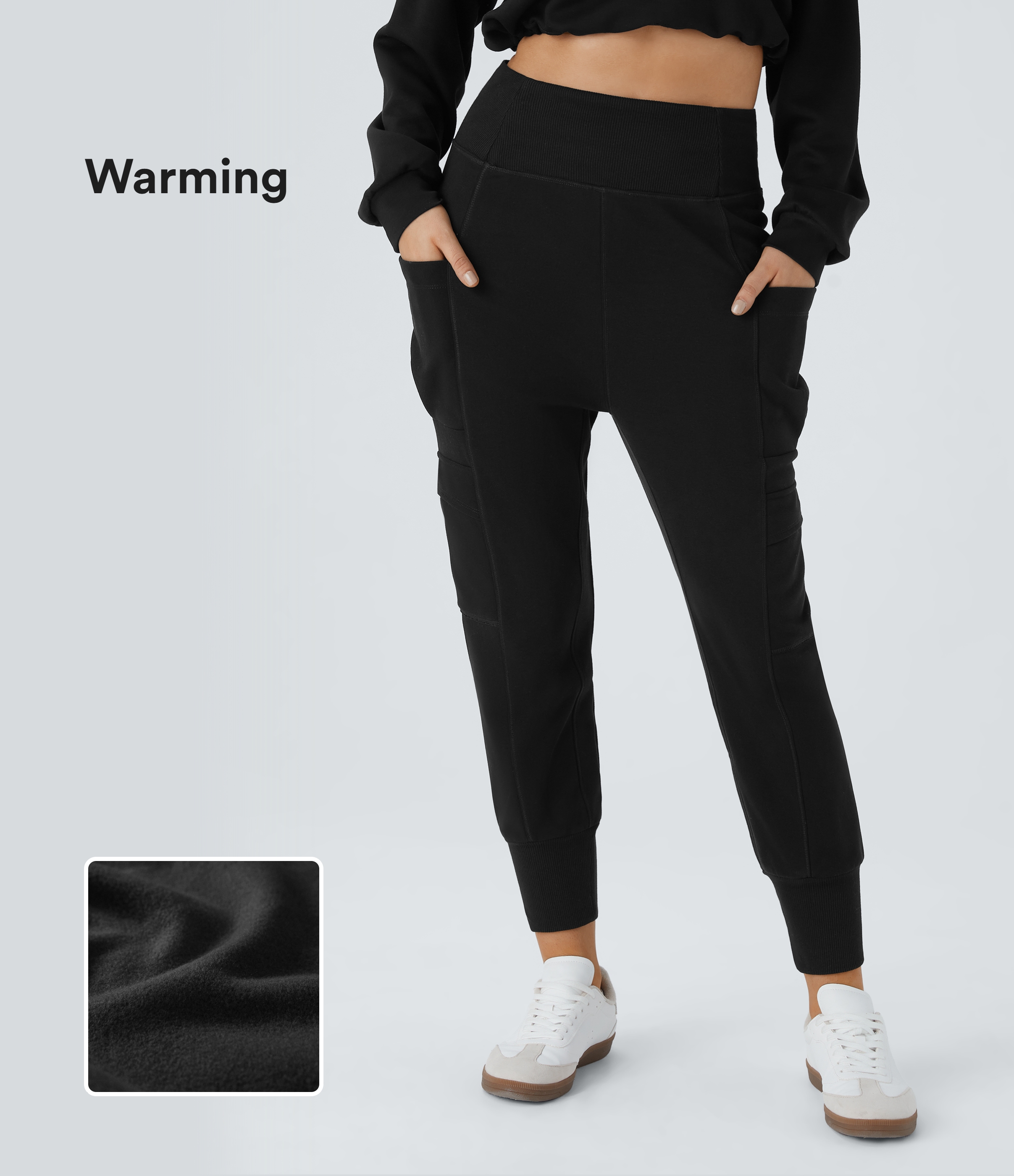 Women's High Waisted Foldover Pocket Harem Fleece Casual