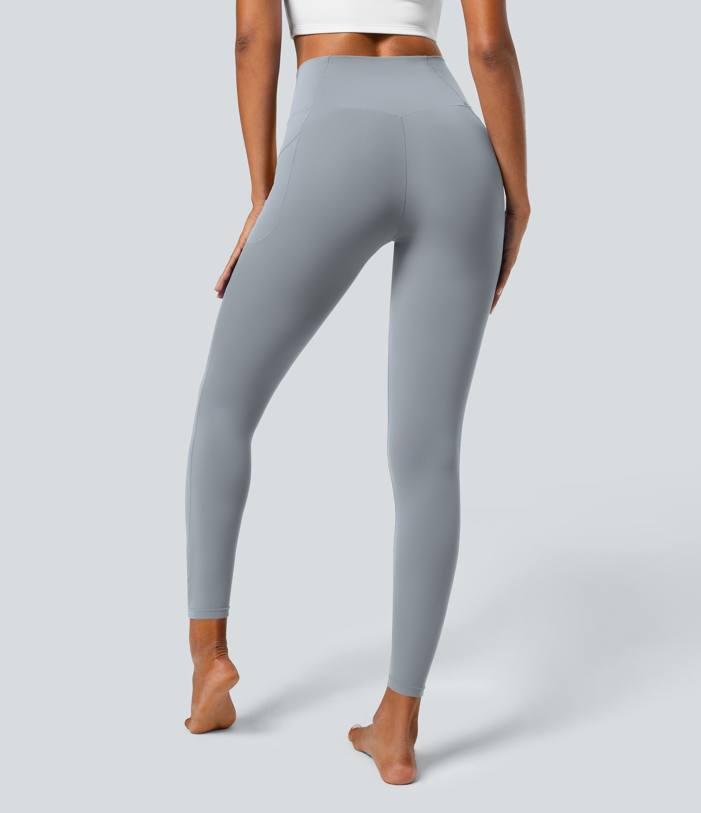 Halara Softlyzeroв„ў Crossover Pocket Plain Leggings-UPF50+  - Quarry - M(7/8) gym leggings leggings with pockets leggings with butt lift 