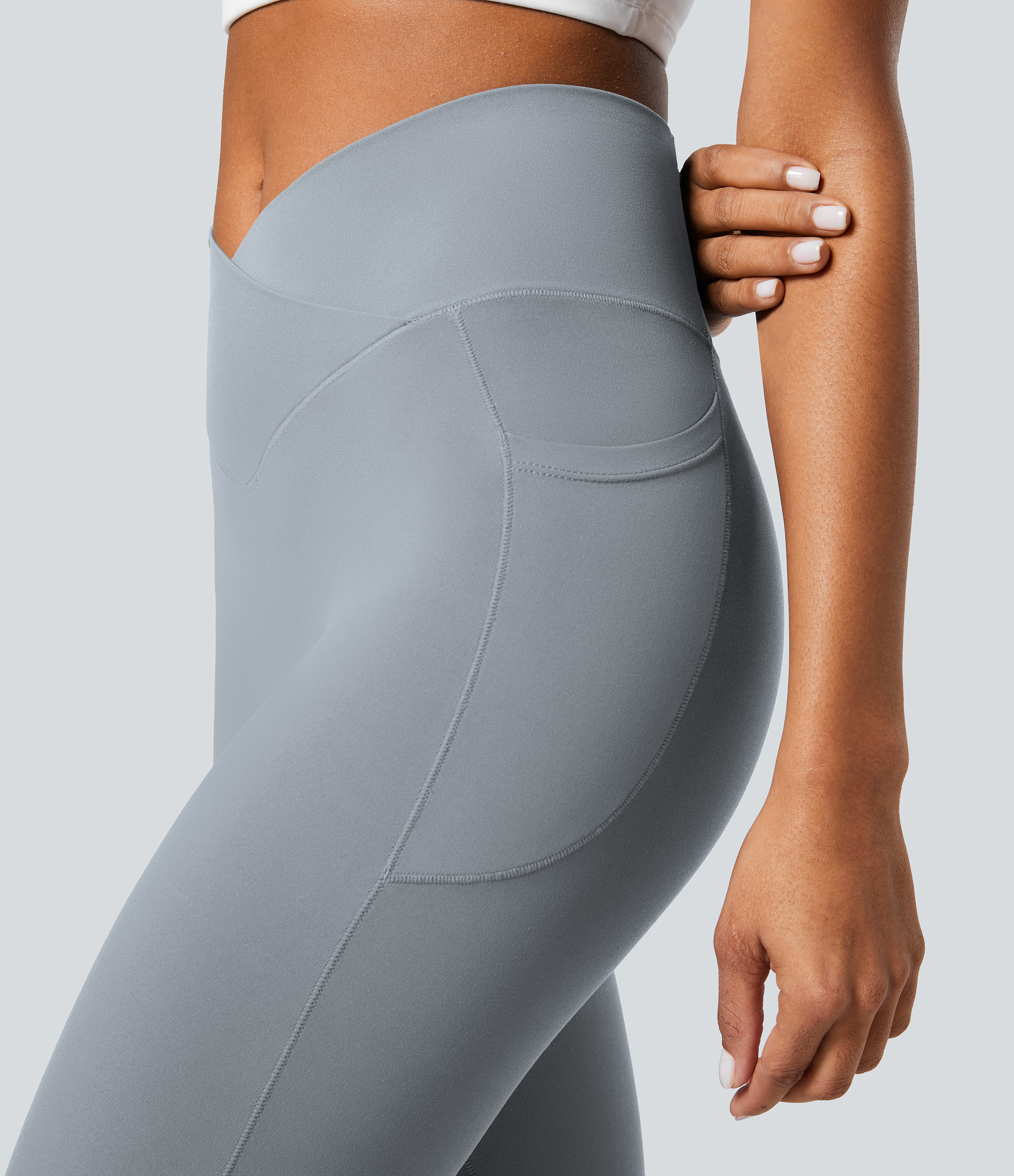 Halara Softlyzeroв„ў Crossover Pocket Plain Leggings-UPF50+  - Quarry - M(7/8) gym leggings leggings with pockets leggings with butt lift 