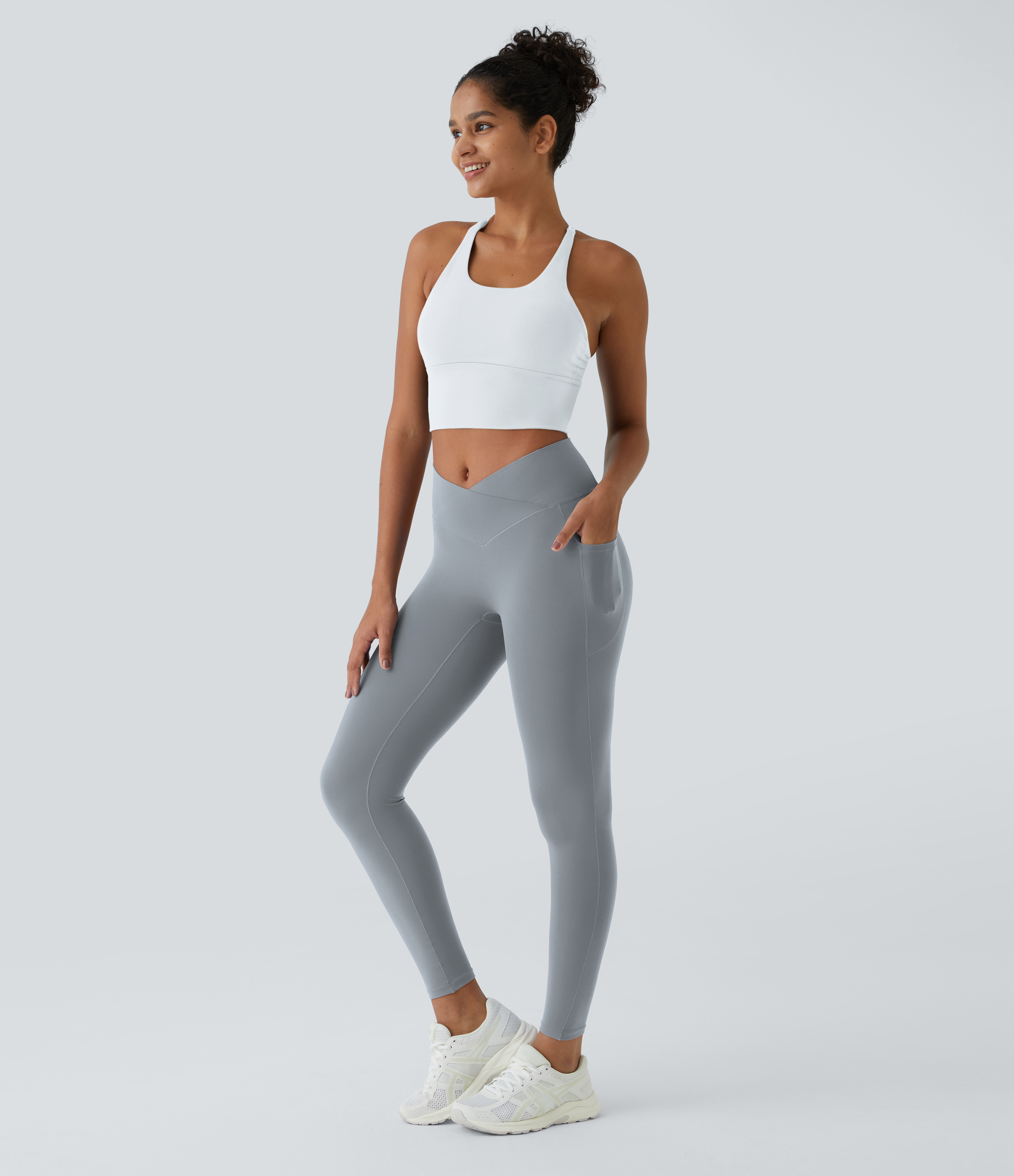 Halara Softlyzeroв„ў Crossover Pocket Plain Leggings-UPF50+  - Quarry - M(7/8) gym leggings leggings with pockets leggings with butt lift 