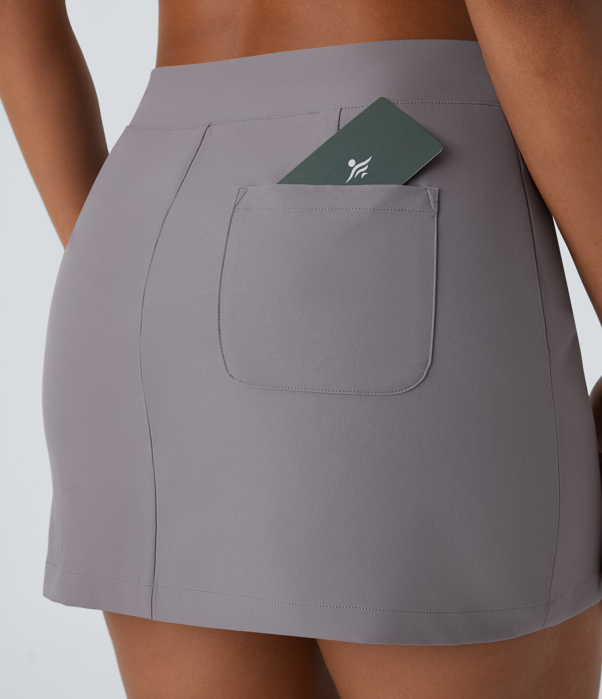 Halara Water Repellent Low Rise V Shaped Invisible Zipper Split Back Pocket Twill Mini Casual Skirt  - Steel Gray - XL(regular) 