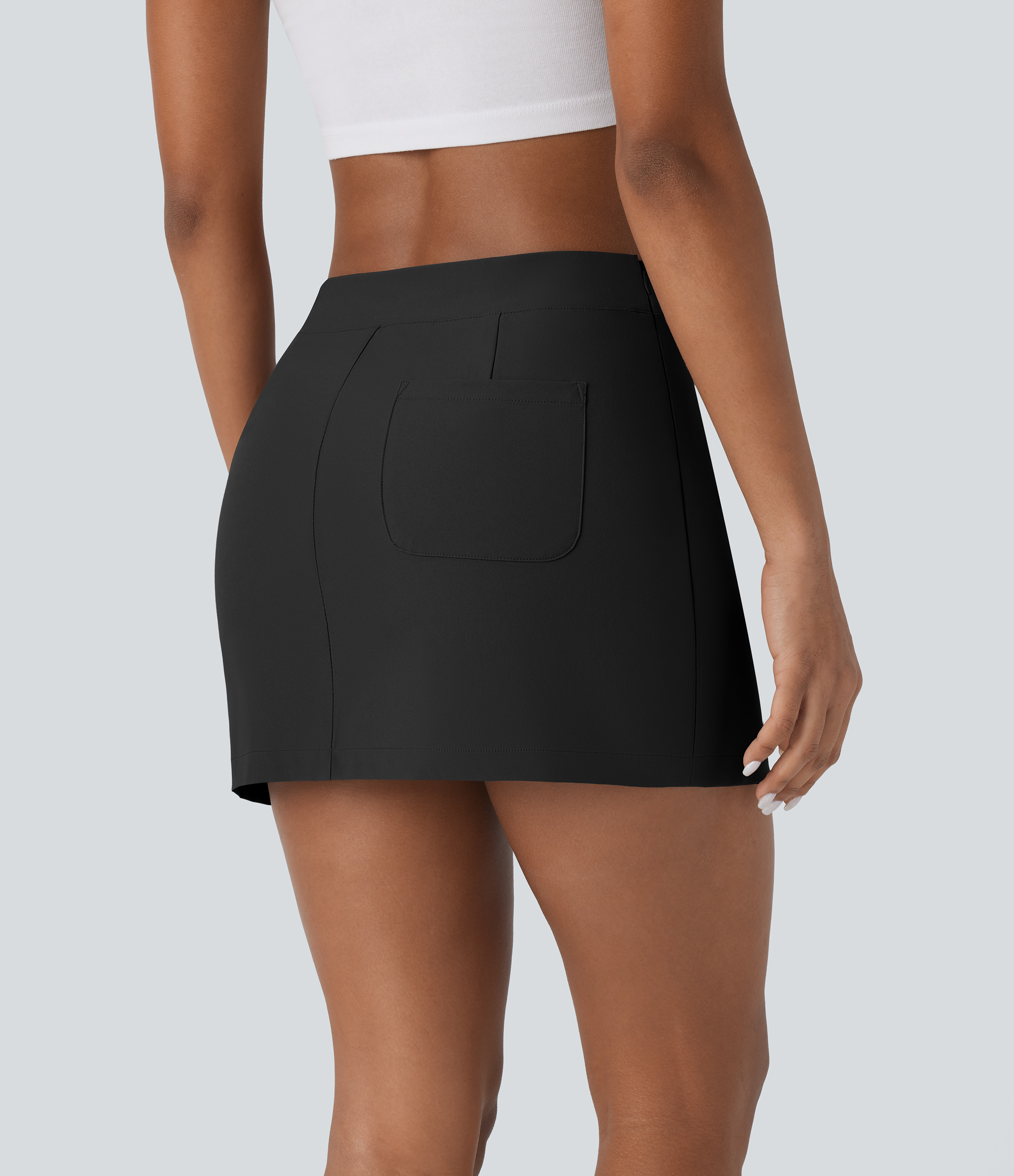 Halara Water Repellent Low Rise V Shaped Invisible Zipper Split Back Pocket Twill Mini Casual Skirt  - Black - S(regular) 