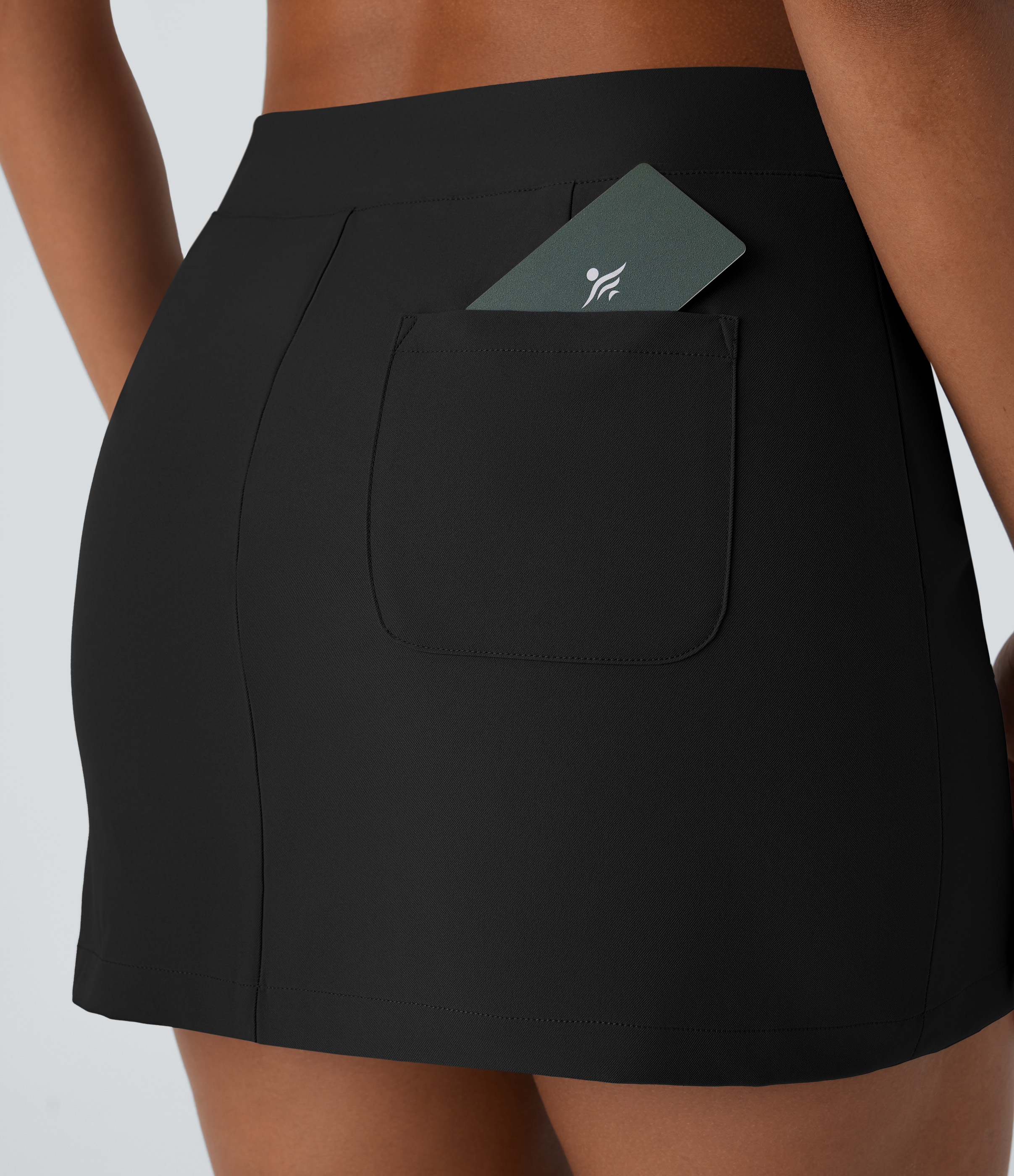 Halara Water Repellent Low Rise V Shaped Invisible Zipper Split Back Pocket Twill Mini Casual Skirt  - Black - S(regular) 