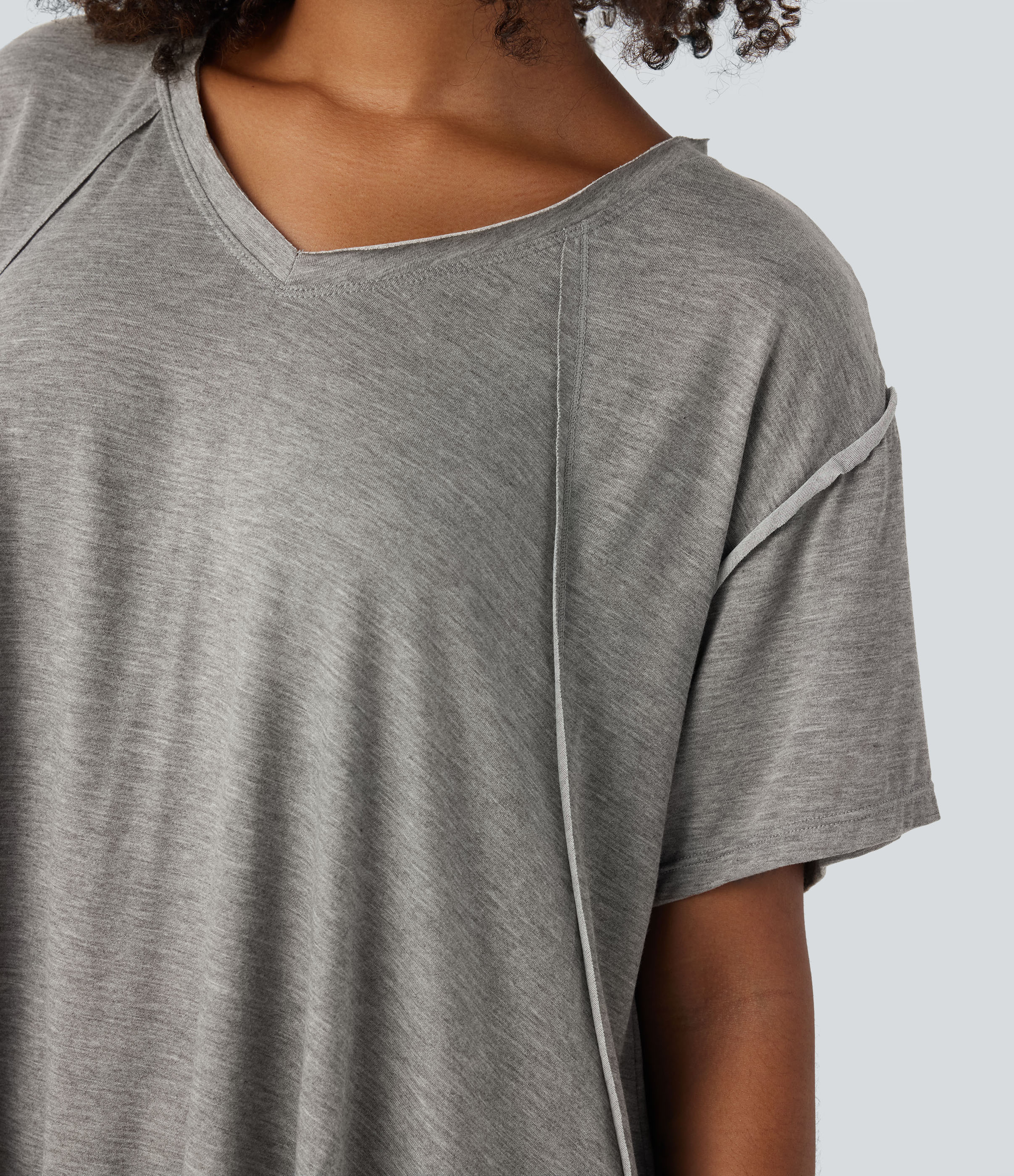 Halara V Neck Split Hem High Low Oversize Yoga Sports Top  - Ash Grey - XS 