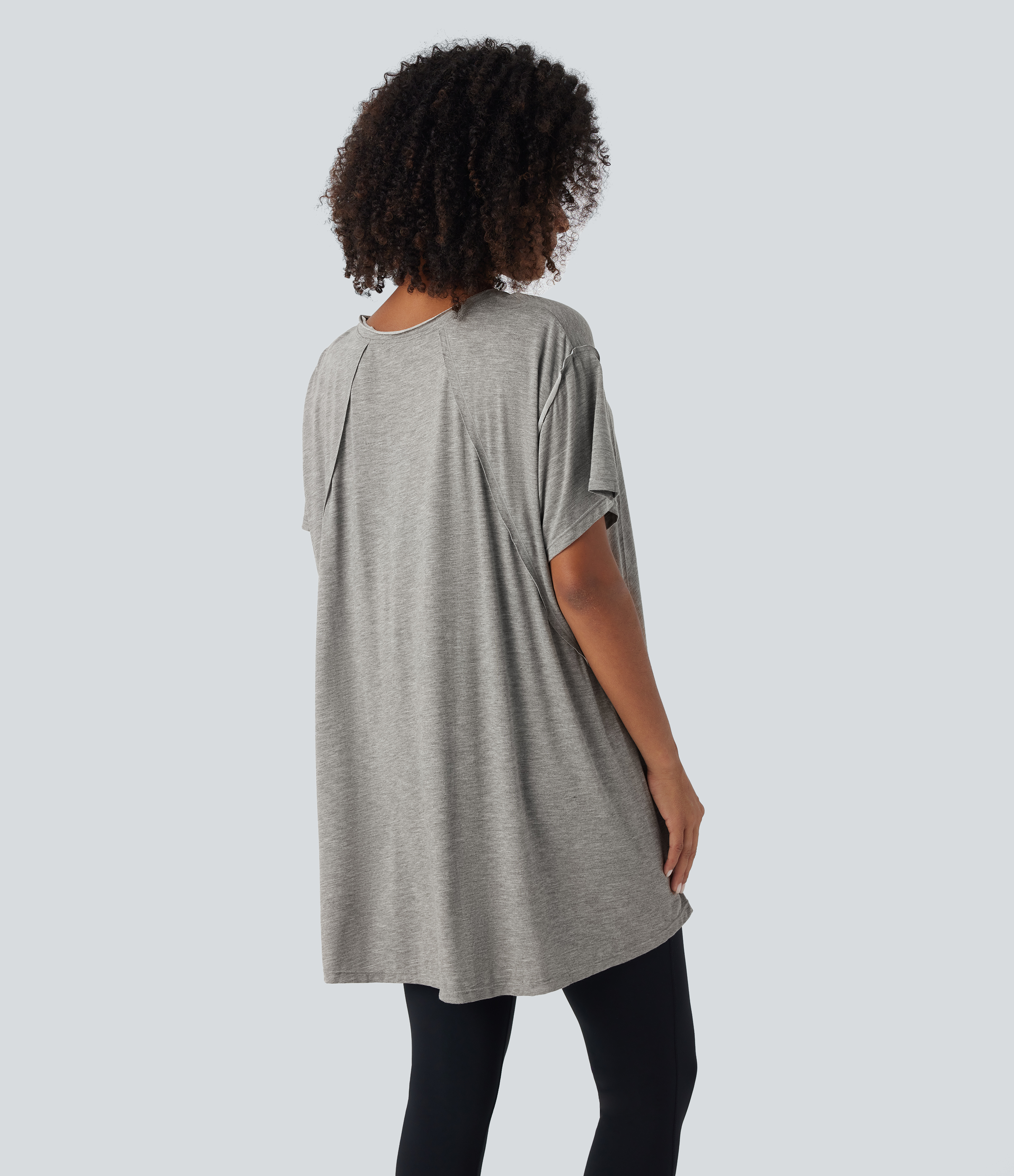 Halara V Neck Split Hem High Low Oversize Yoga Sports Top  - Ash Grey - XS 