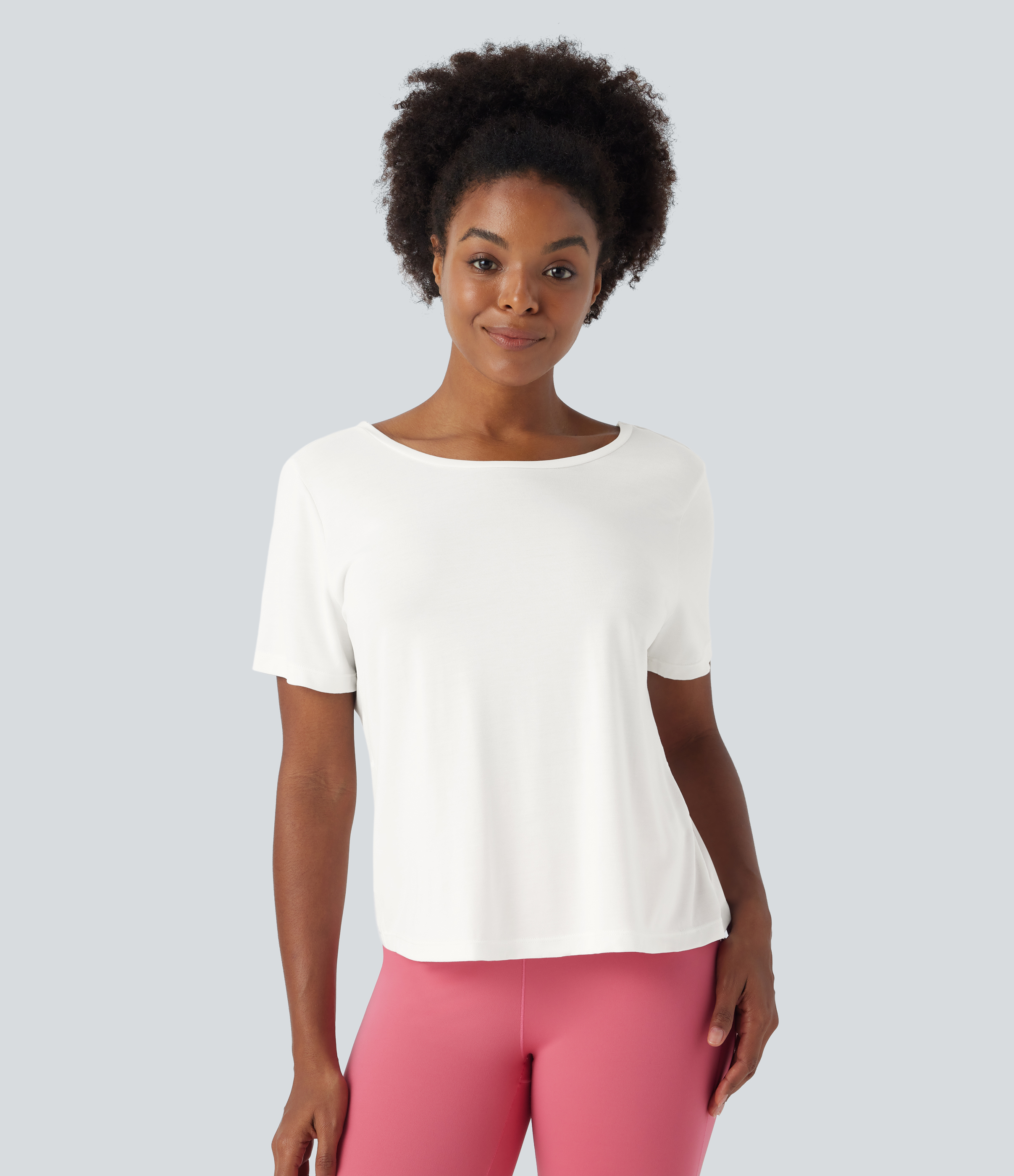 Halara Cut Out Crisscross Twisted Back Short Sleeve Yoga Sports Top  - White - L 