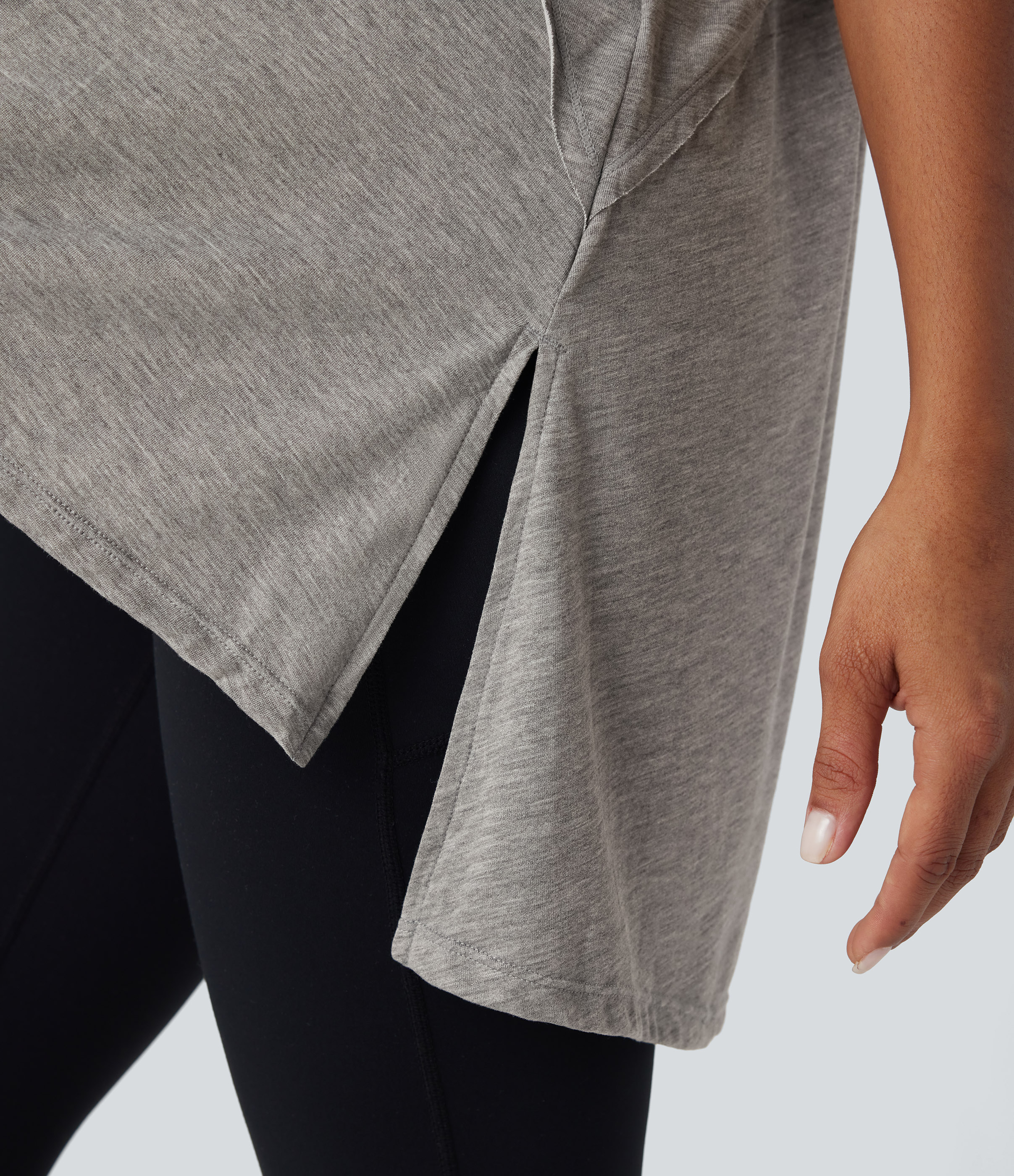 Halara V Neck Split Hem High Low Oversize Yoga Sports Top  - Ash Grey - XS 
