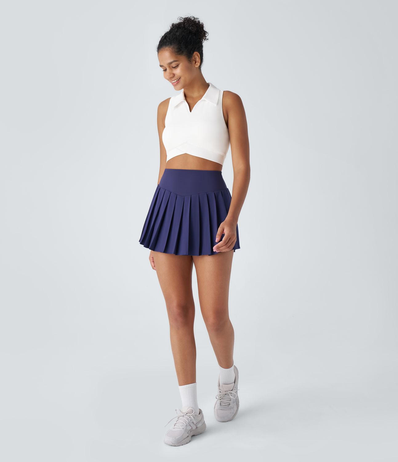 Halara Polo Collar V Neck Backless Racerback Quick Dry Cropped Tennis Tank Top Tank Top - White - L golf tops halter top tunic tops 
